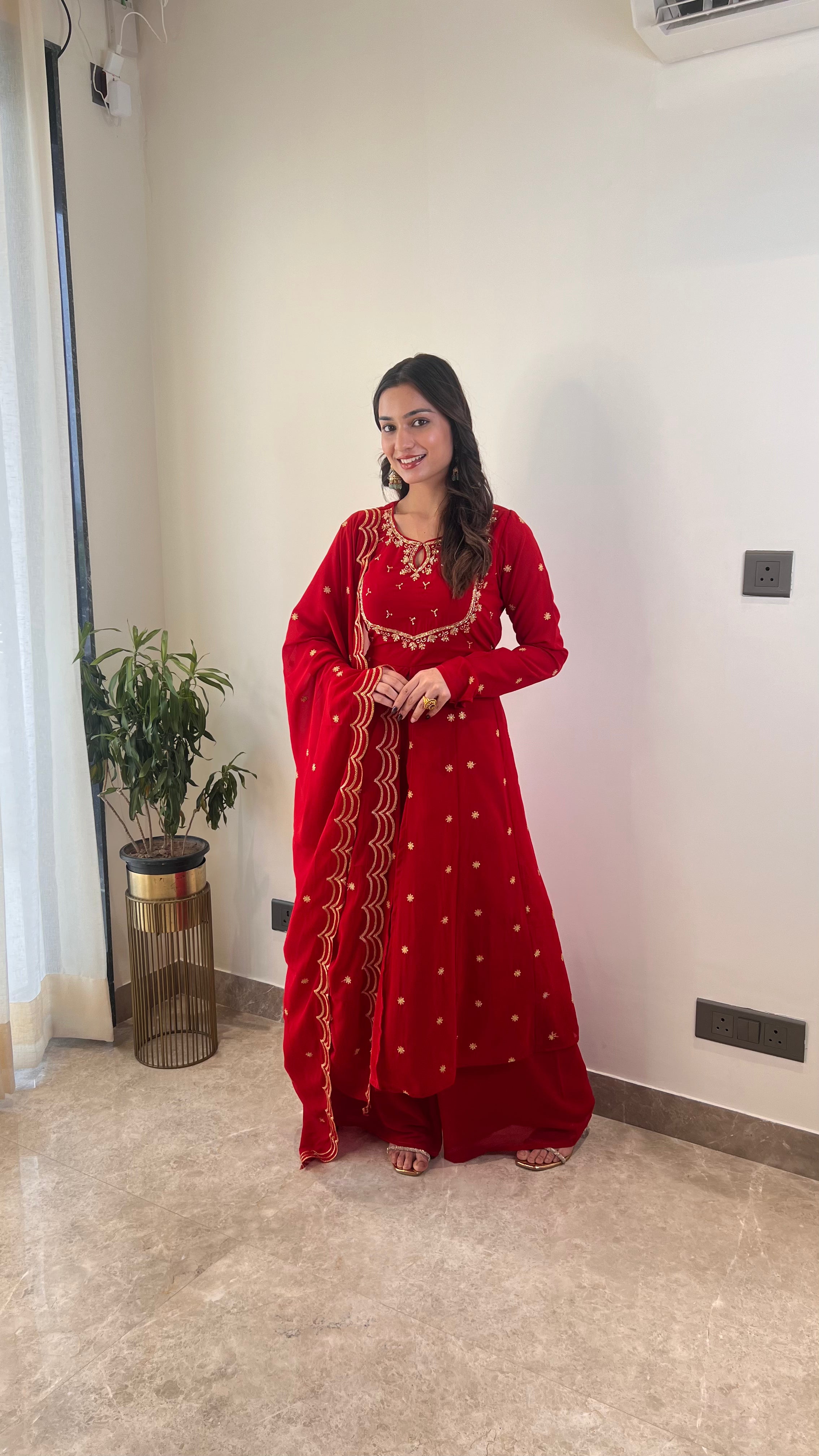 Red Georgett Suit Set