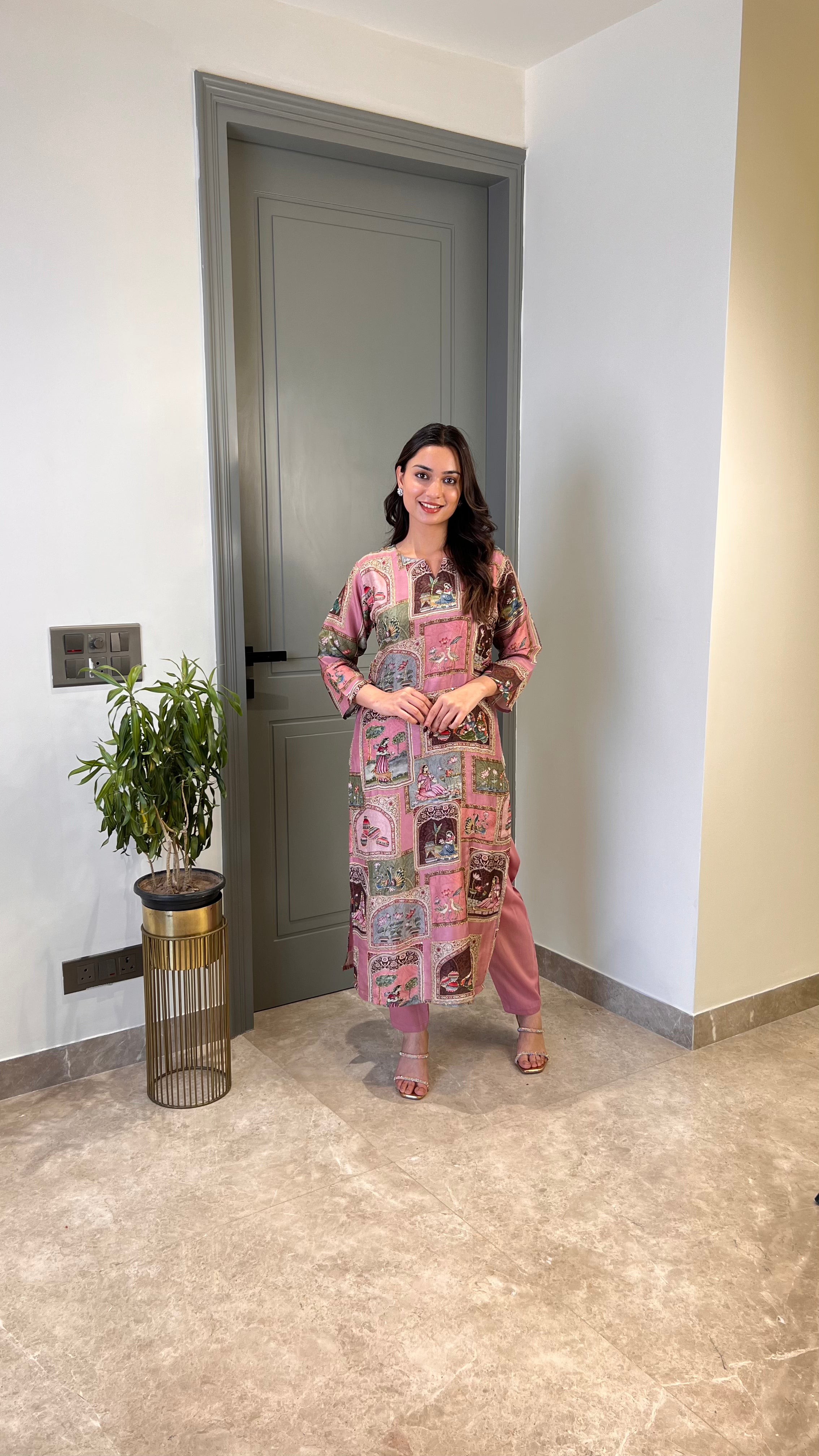 Kantha Work Pink Kurta Pants