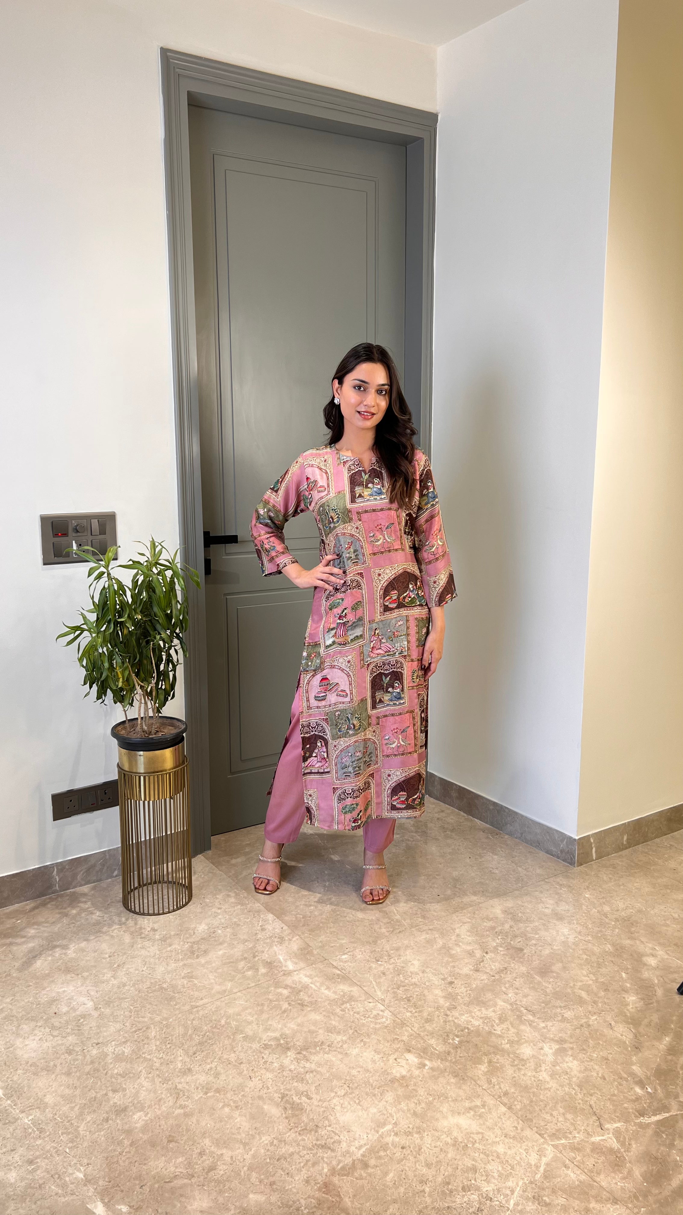 Kantha Work Pink Kurta Pants