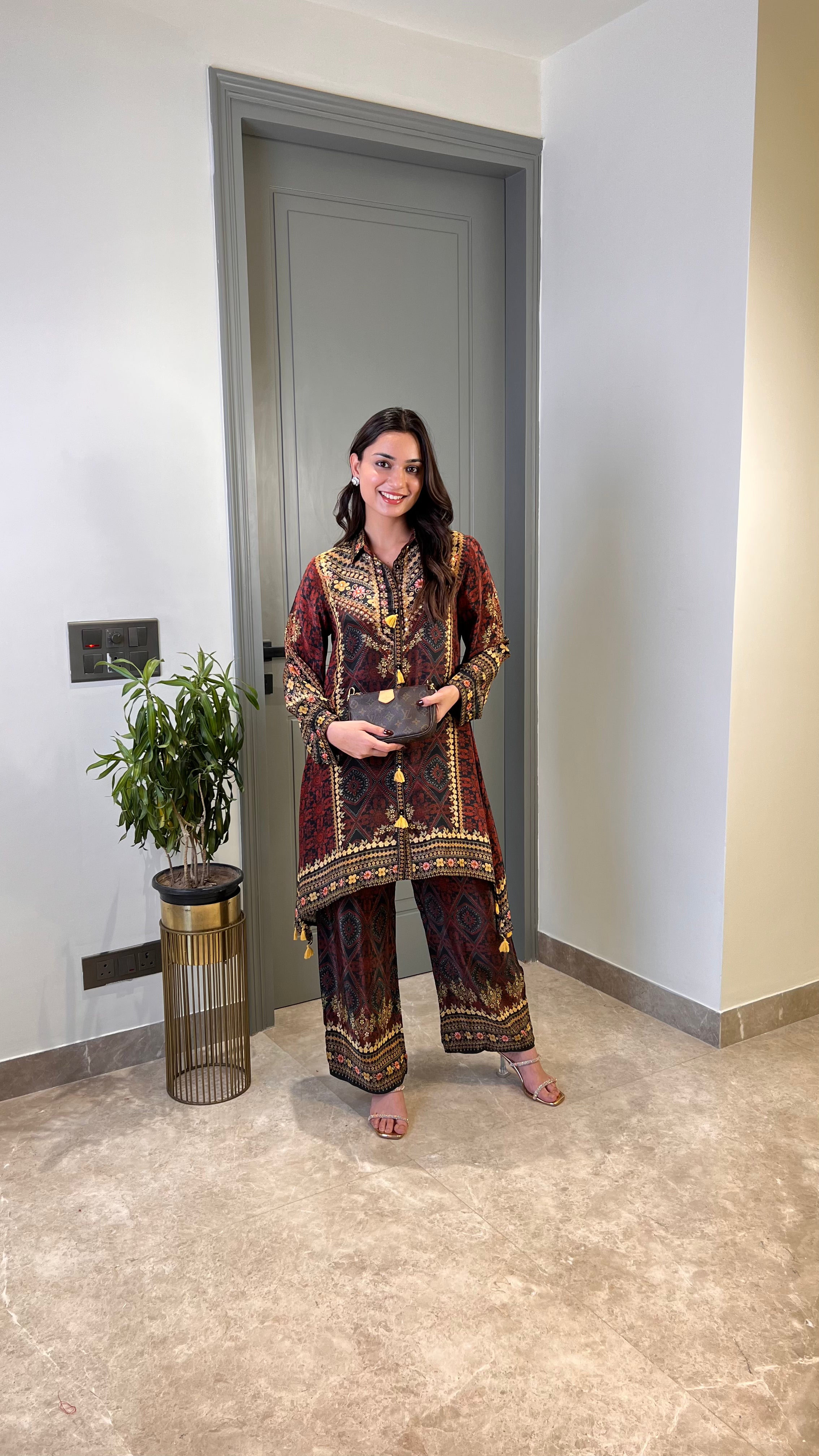 Black and Golden Crepe Cord Set 