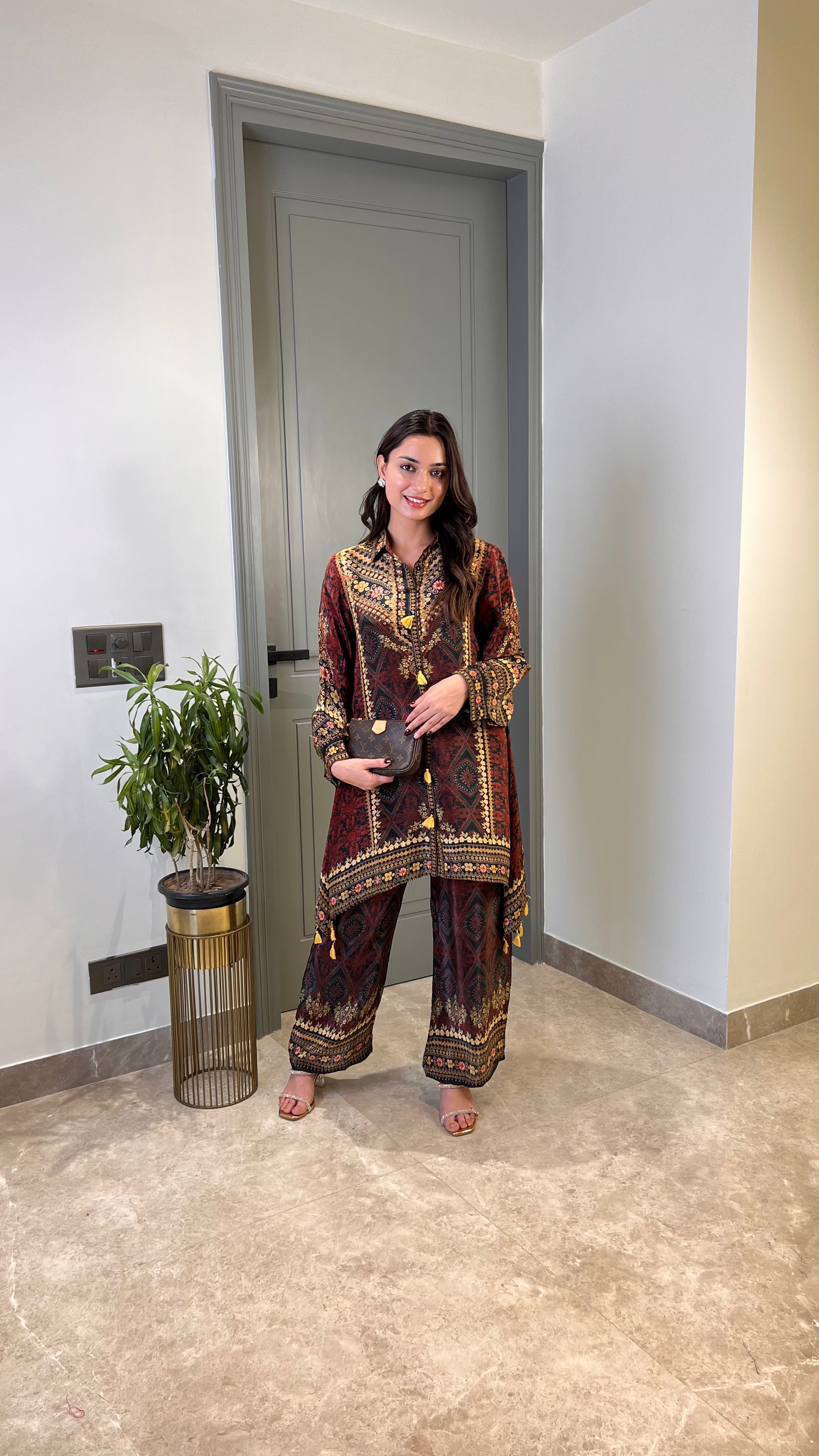 Black and Golden Crepe Cord Set 