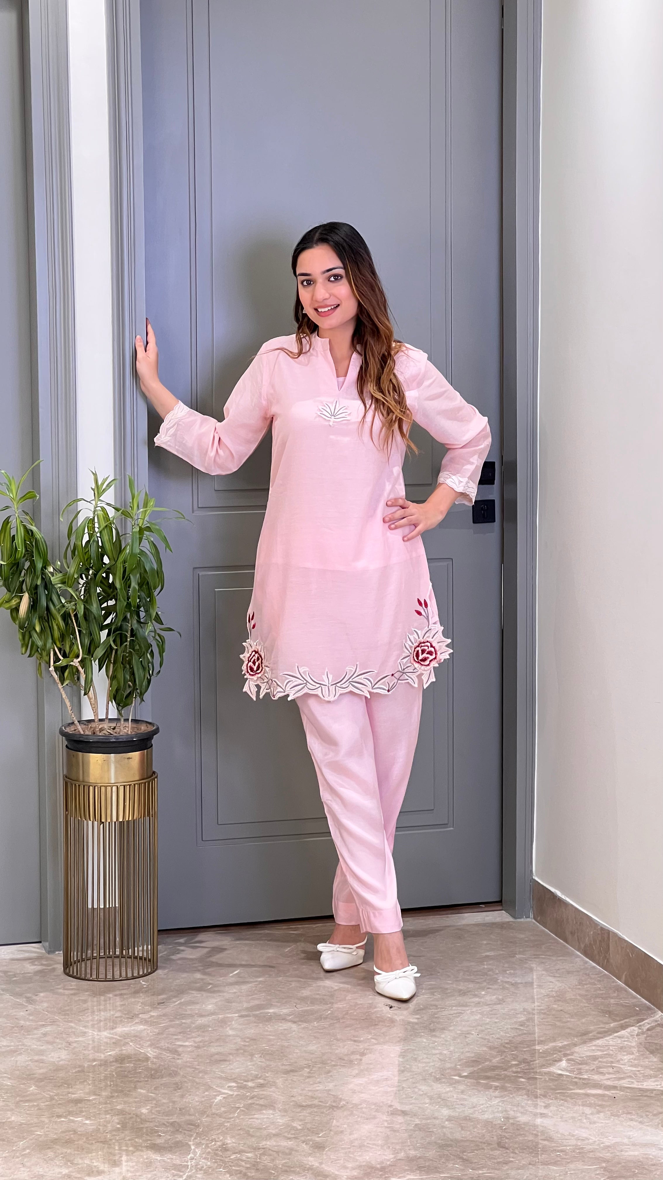 Leather Powder Pink Cord Set