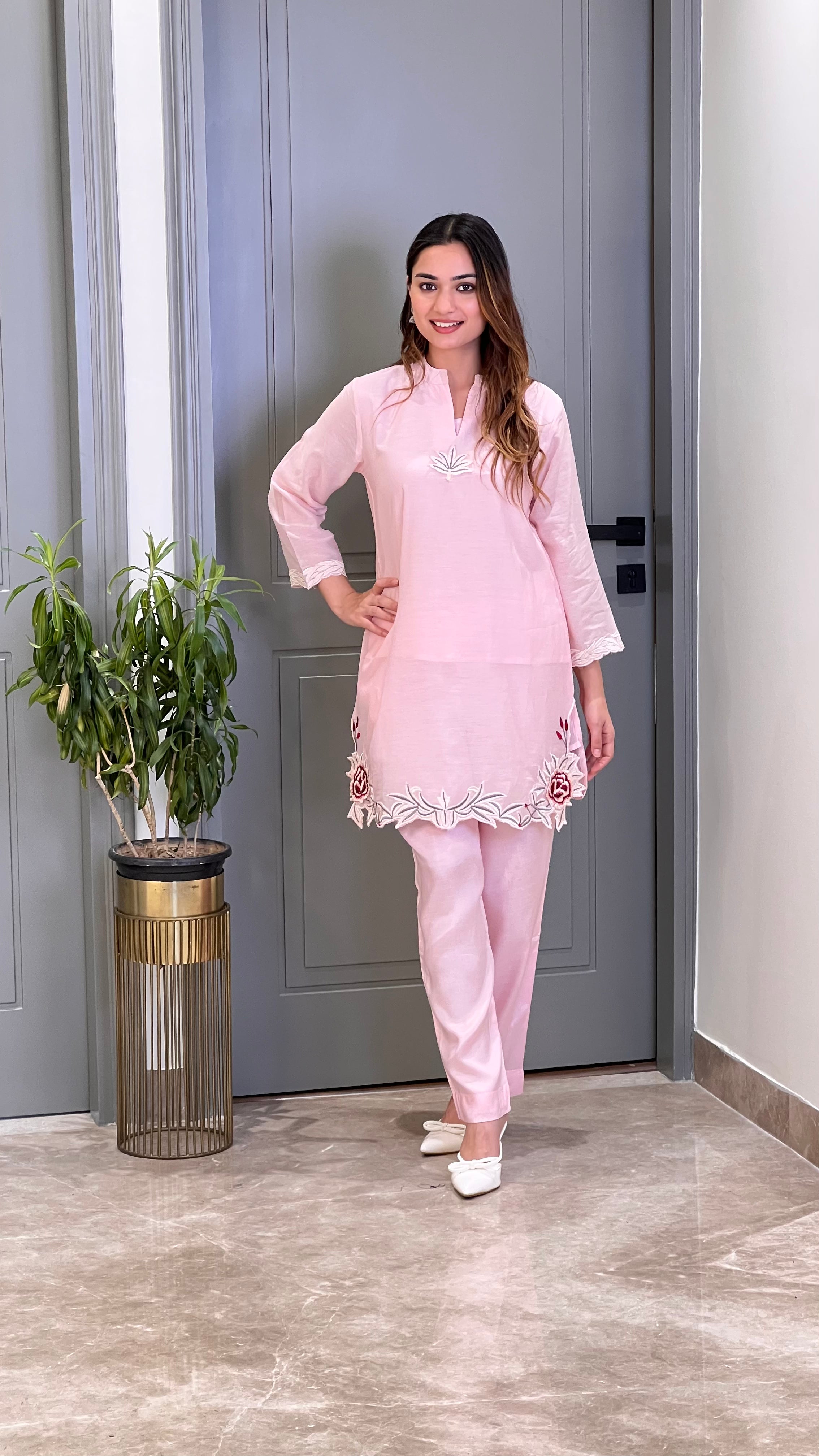 Leather Powder Pink Cord Set