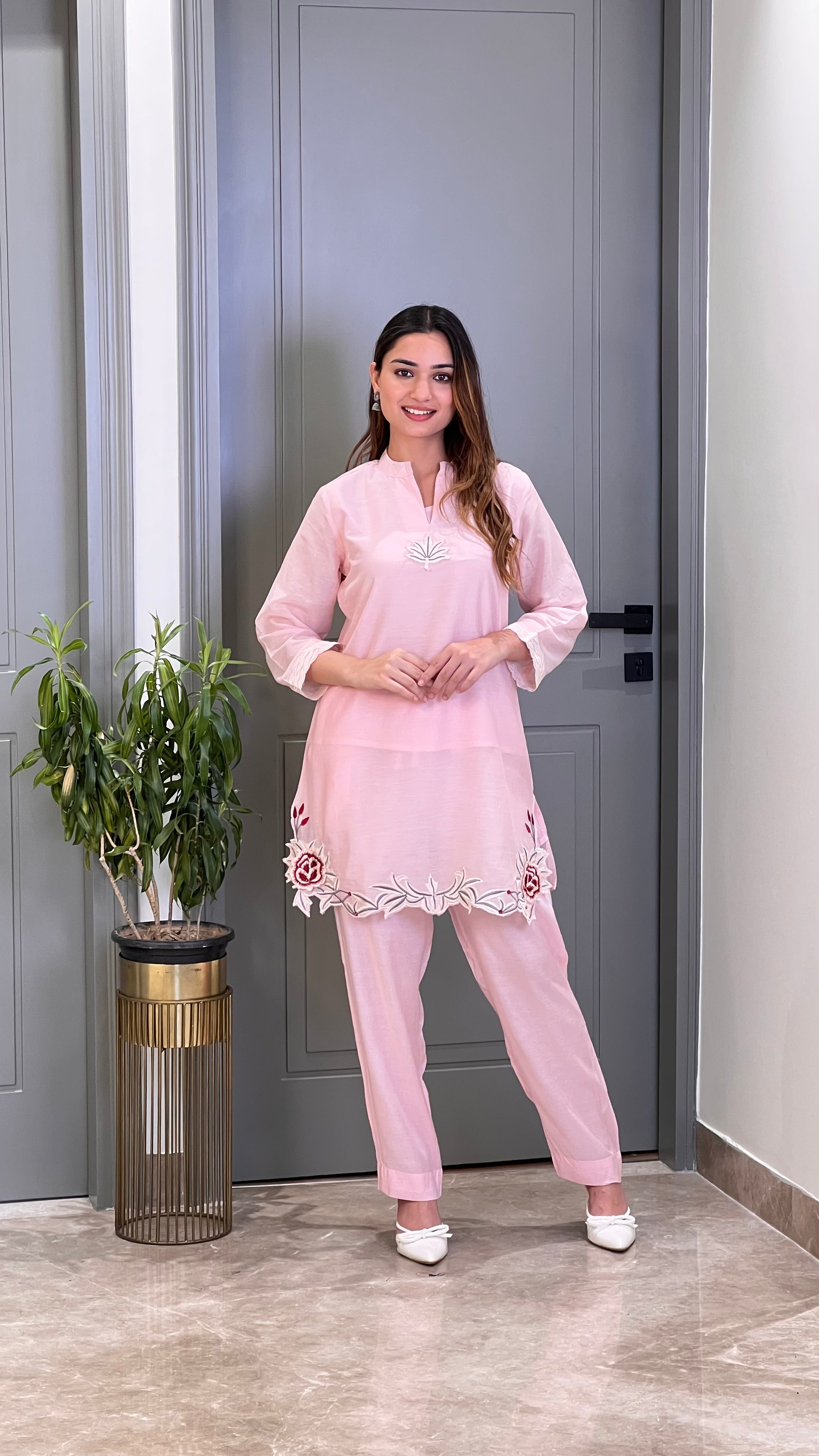 Leather Powder Pink Cord Set