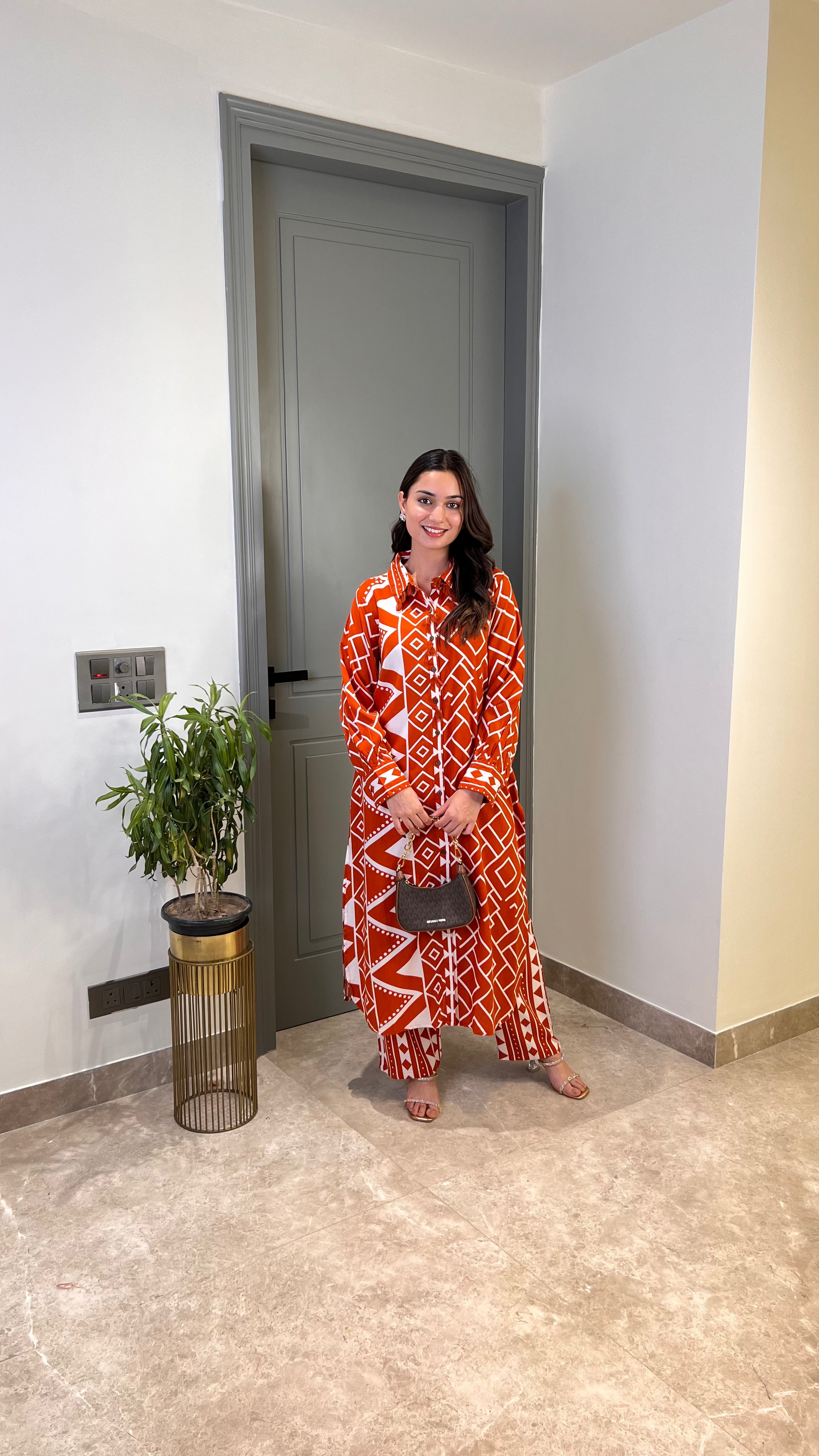 ⁠Zig Zag Rust Cotton Kurta Pants