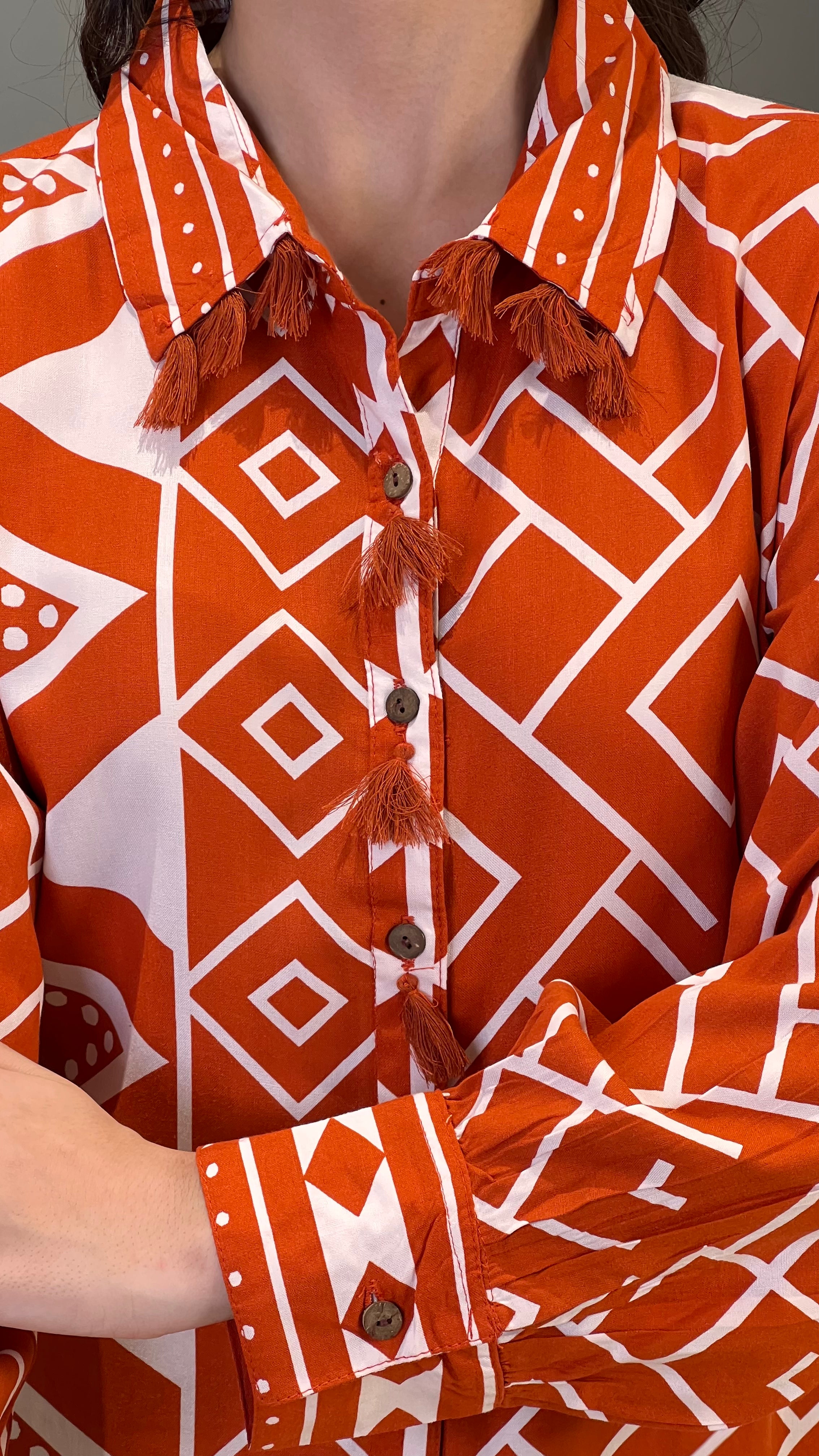 ⁠Zig Zag Rust Cotton Kurta Pants