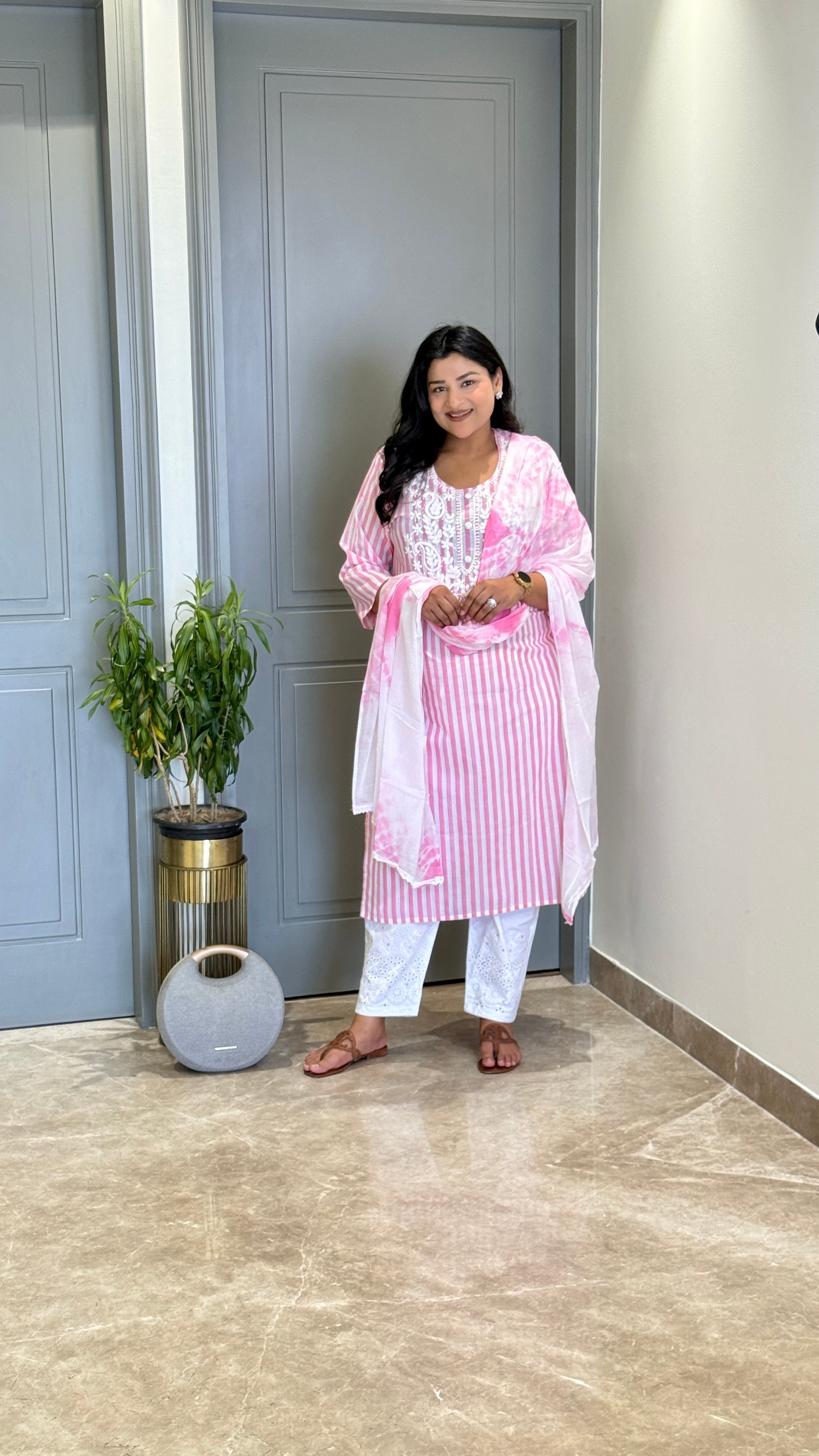Pink Stripes Lucknavi Suit Set 