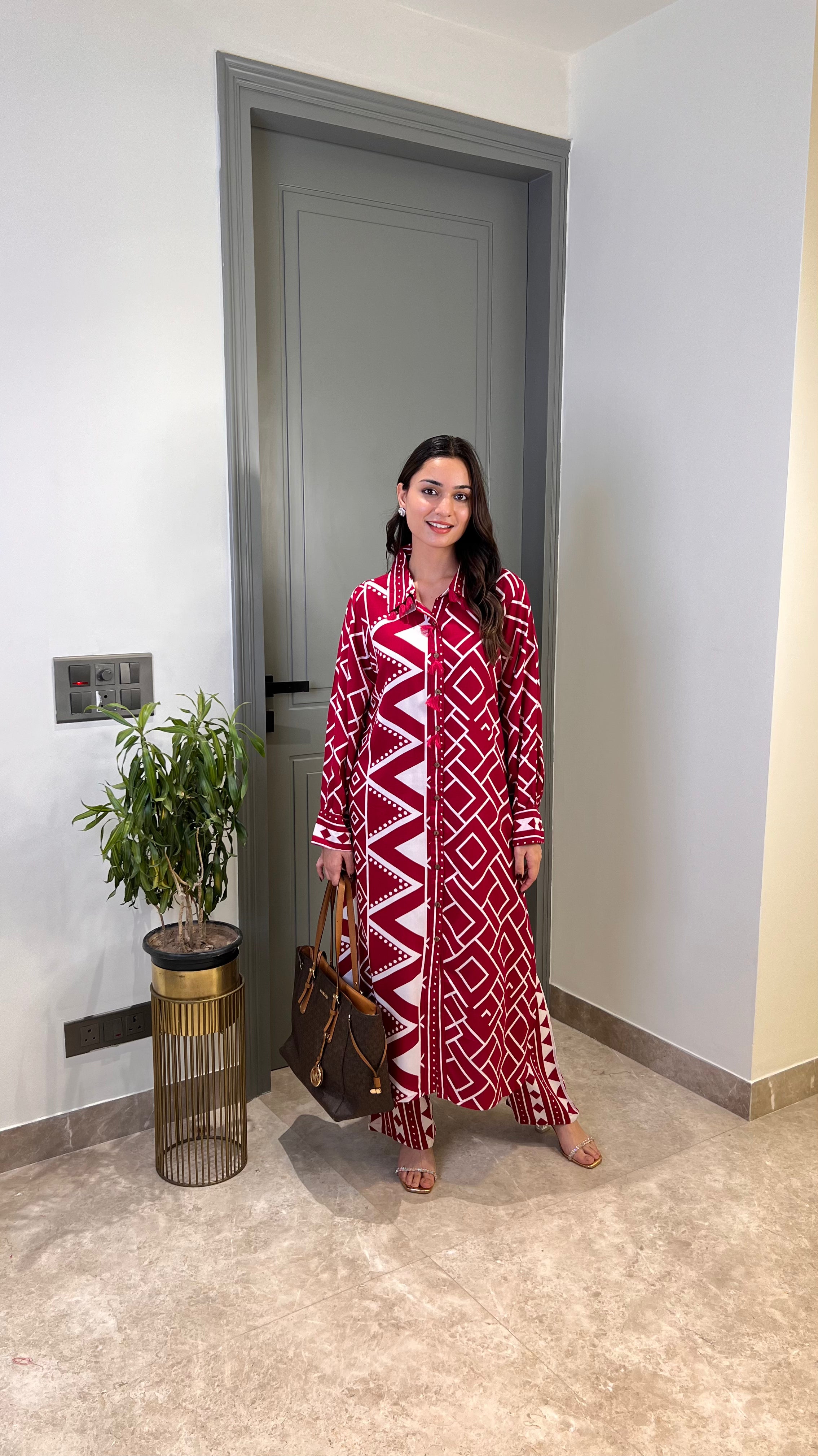 ⁠Zig Zag Pink Cotton Kurta Pants