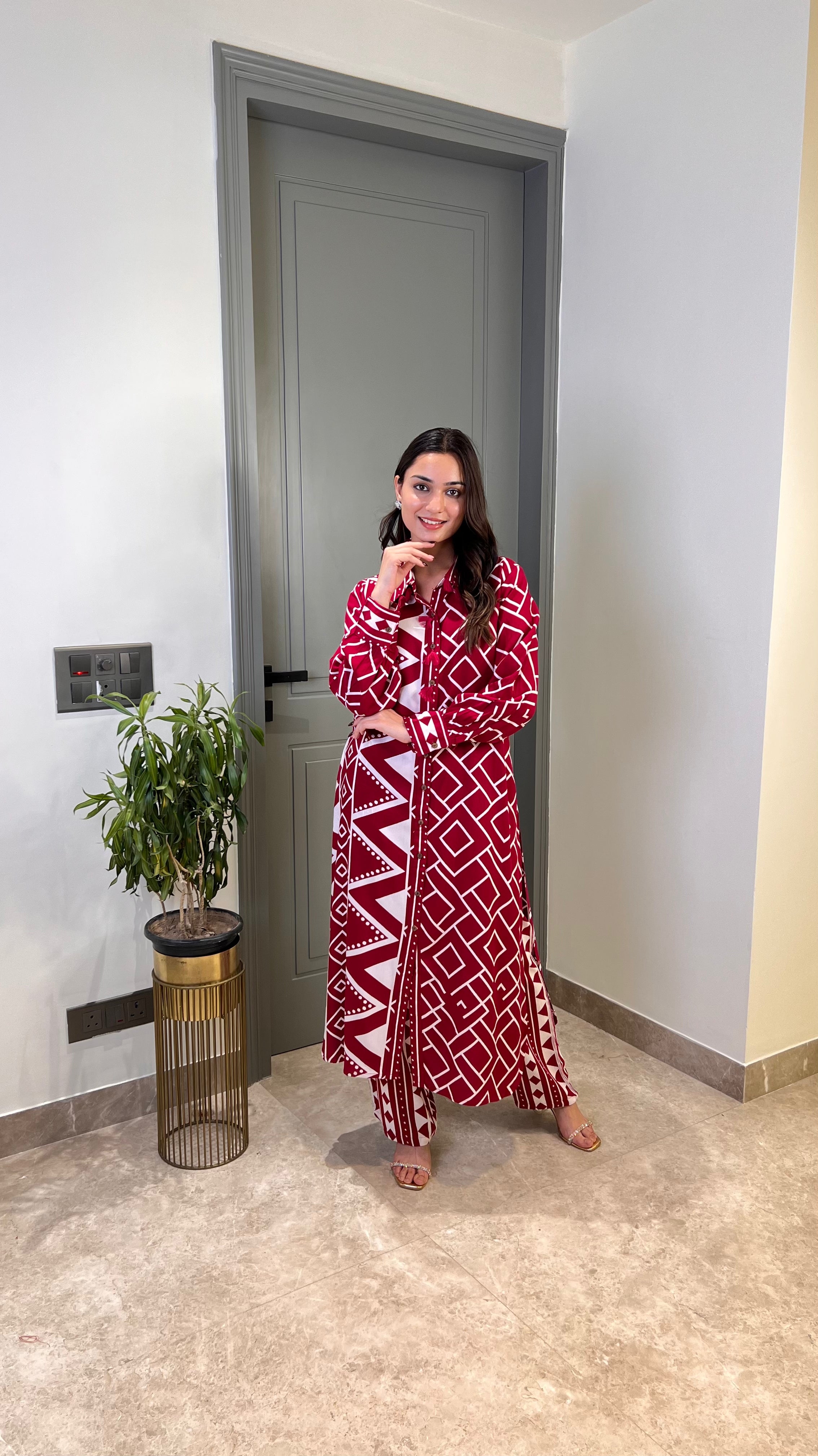 ⁠Zig Zag Pink Cotton Kurta Pants