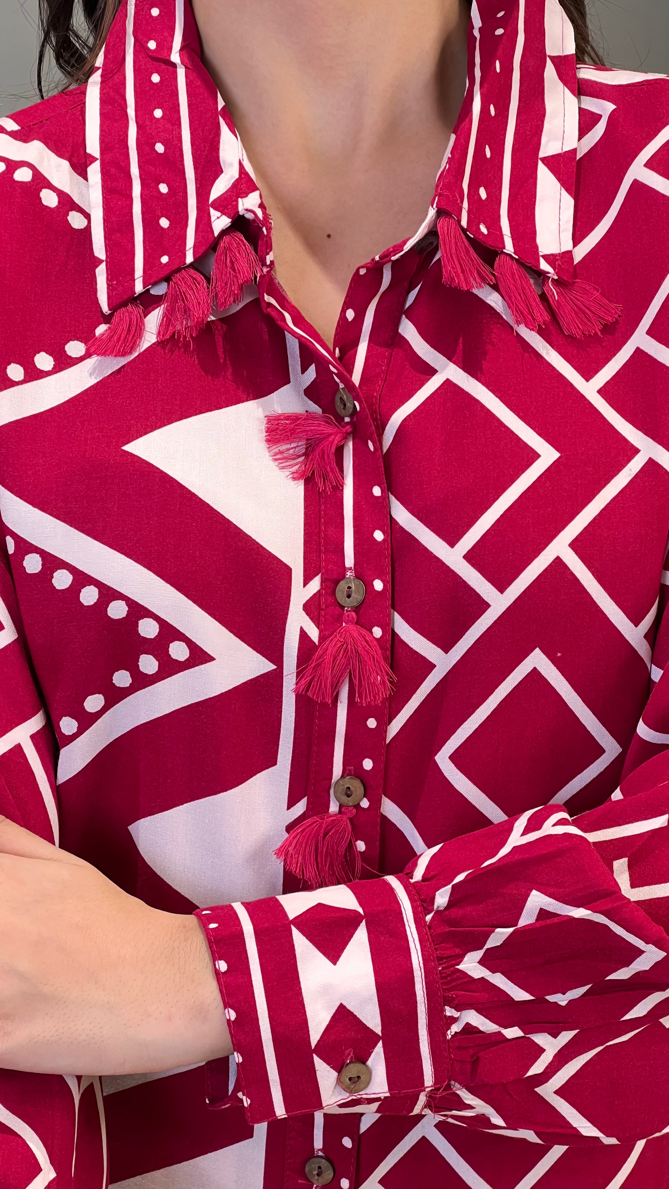 ⁠Zig Zag Pink Cotton Kurta Pants