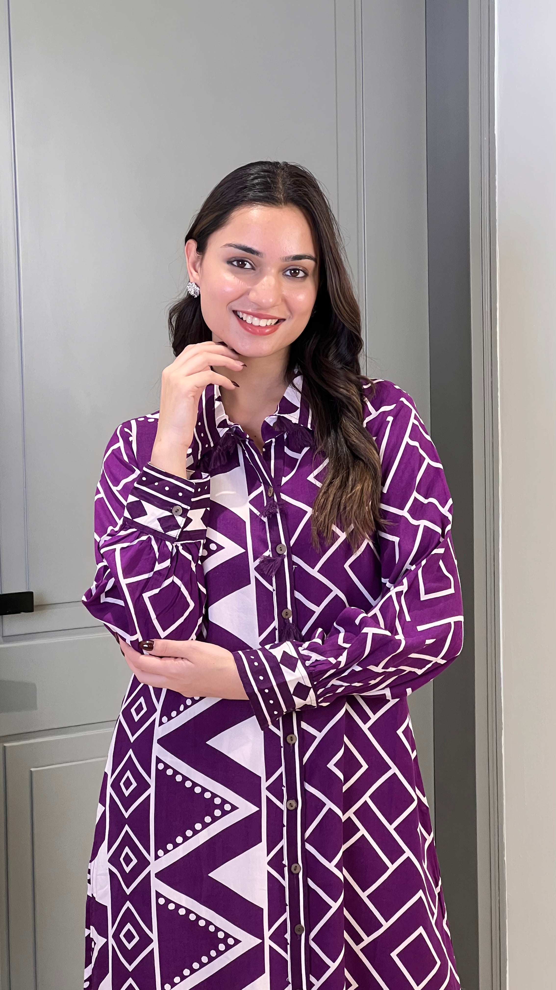 Zig Zag Purple Cotton Kurta Pants