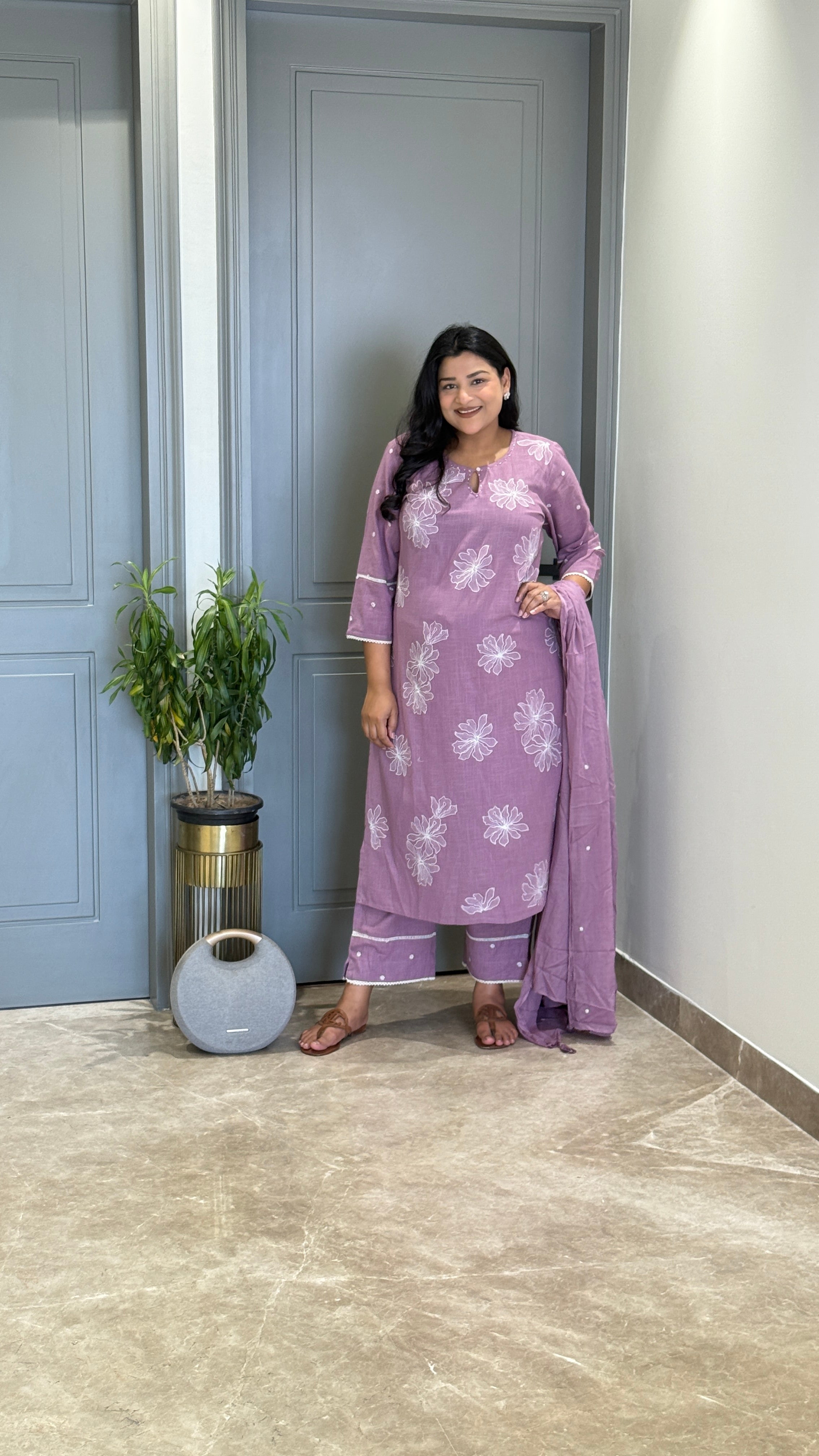 Lilac Threadwork Flower Suit Set