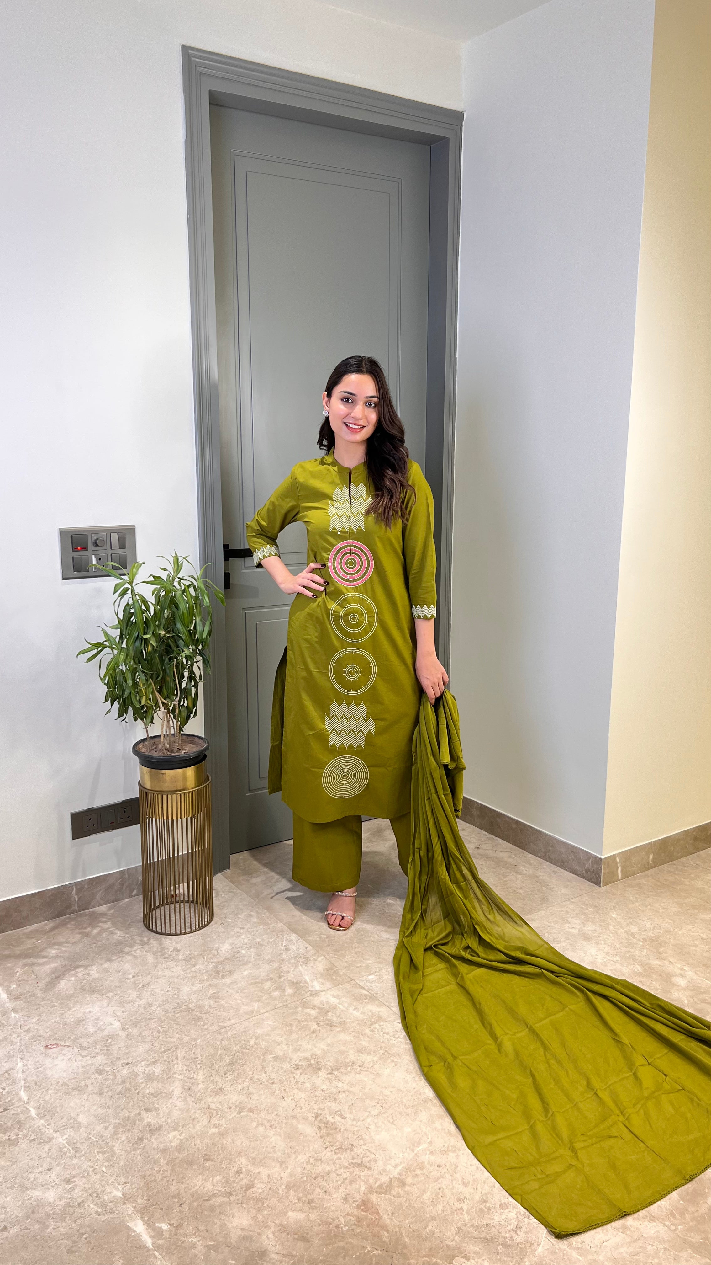 Green Ikkat Pure Cotton Suit Set