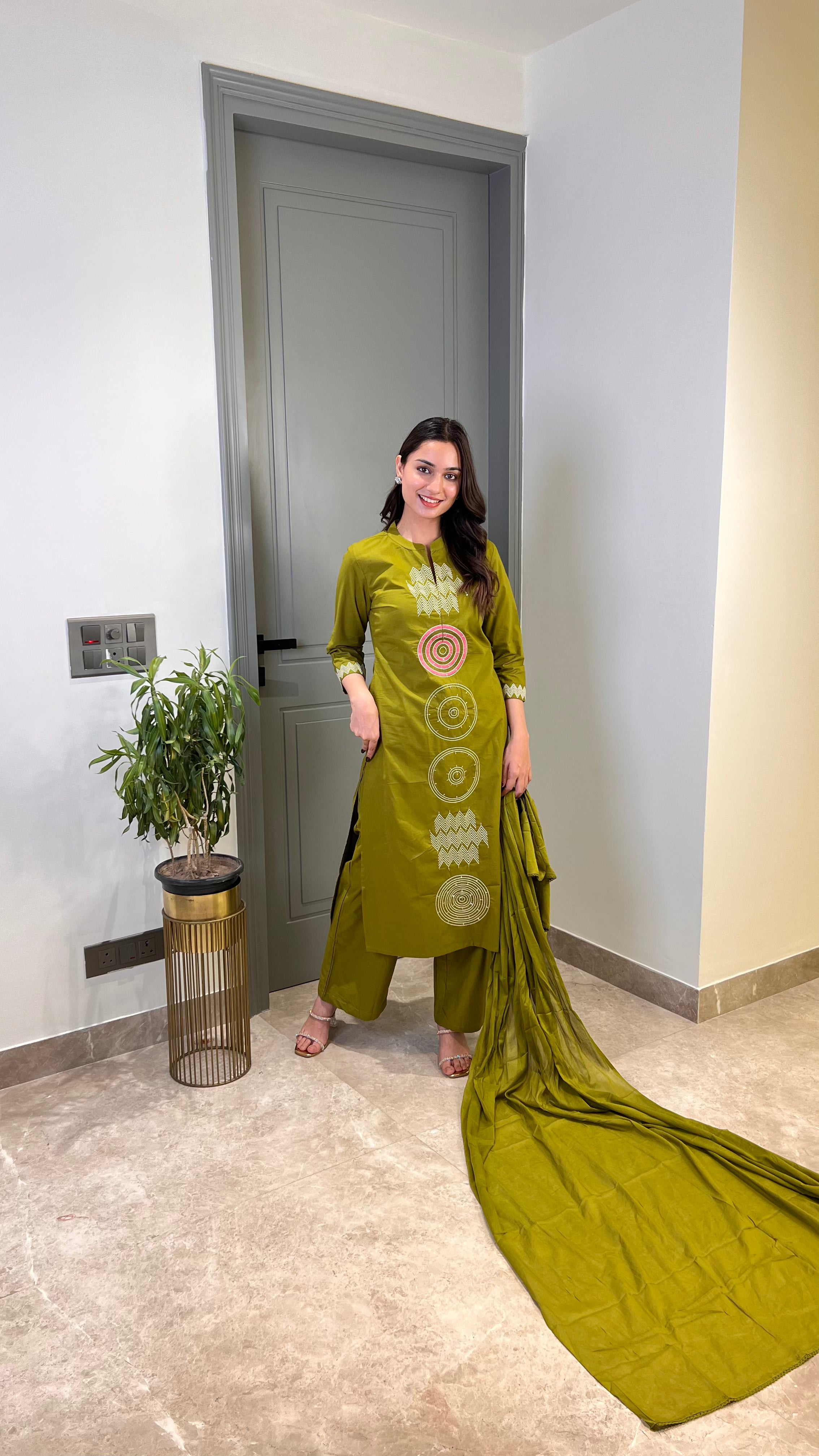 Green Ikkat Pure Cotton Suit Set