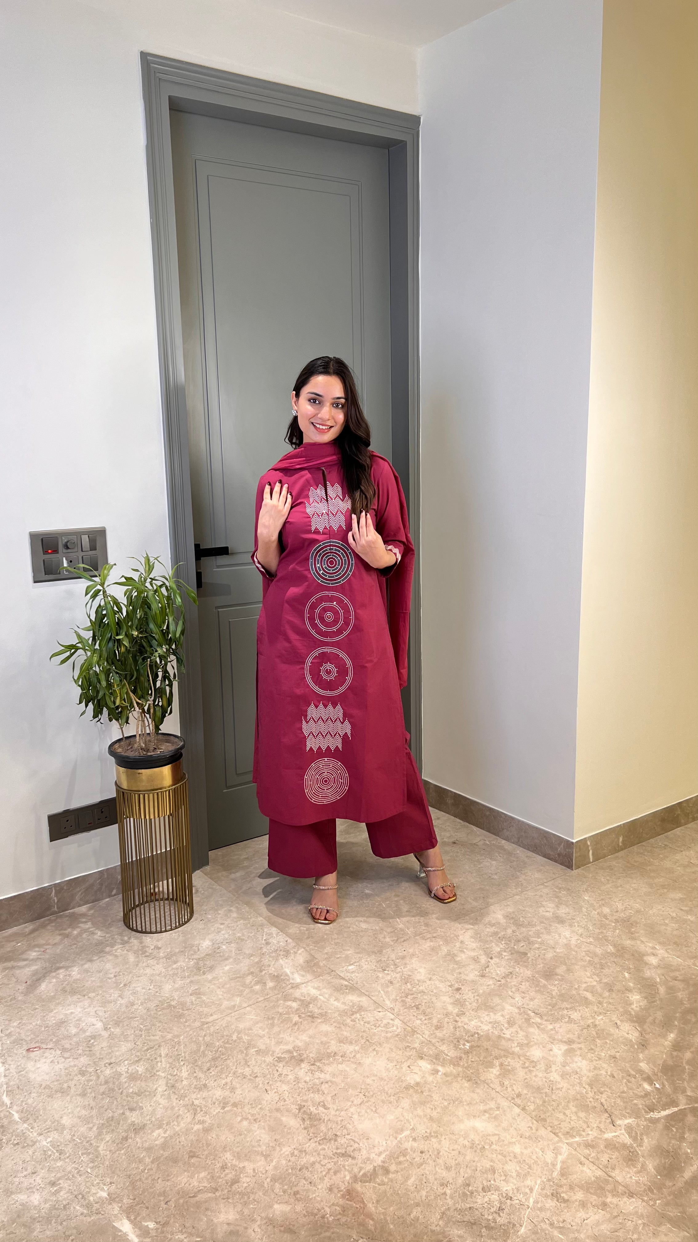 Pink Ikkat Pure Cotton Suit Set