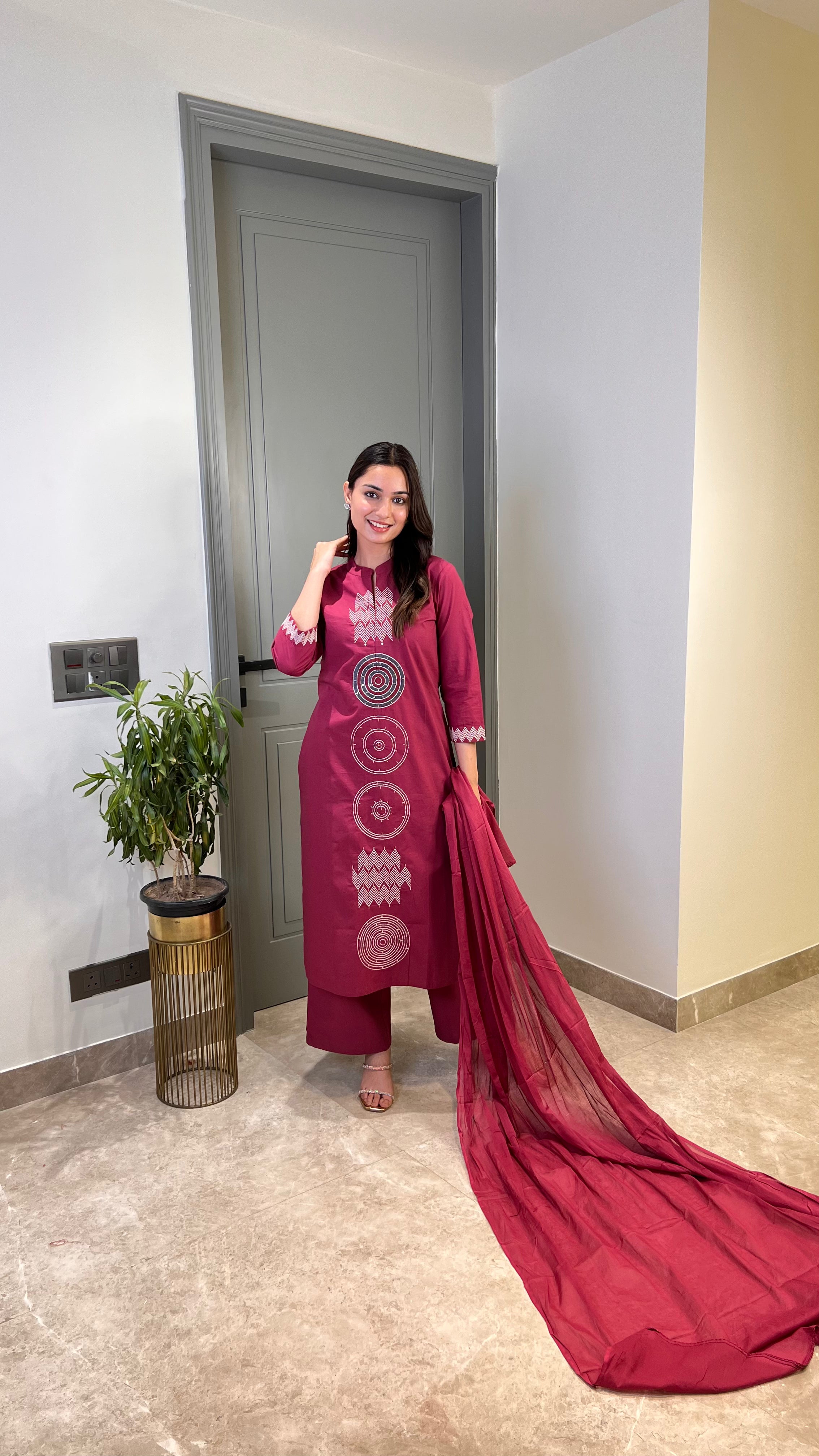 Pink Ikkat Pure Cotton Suit Set