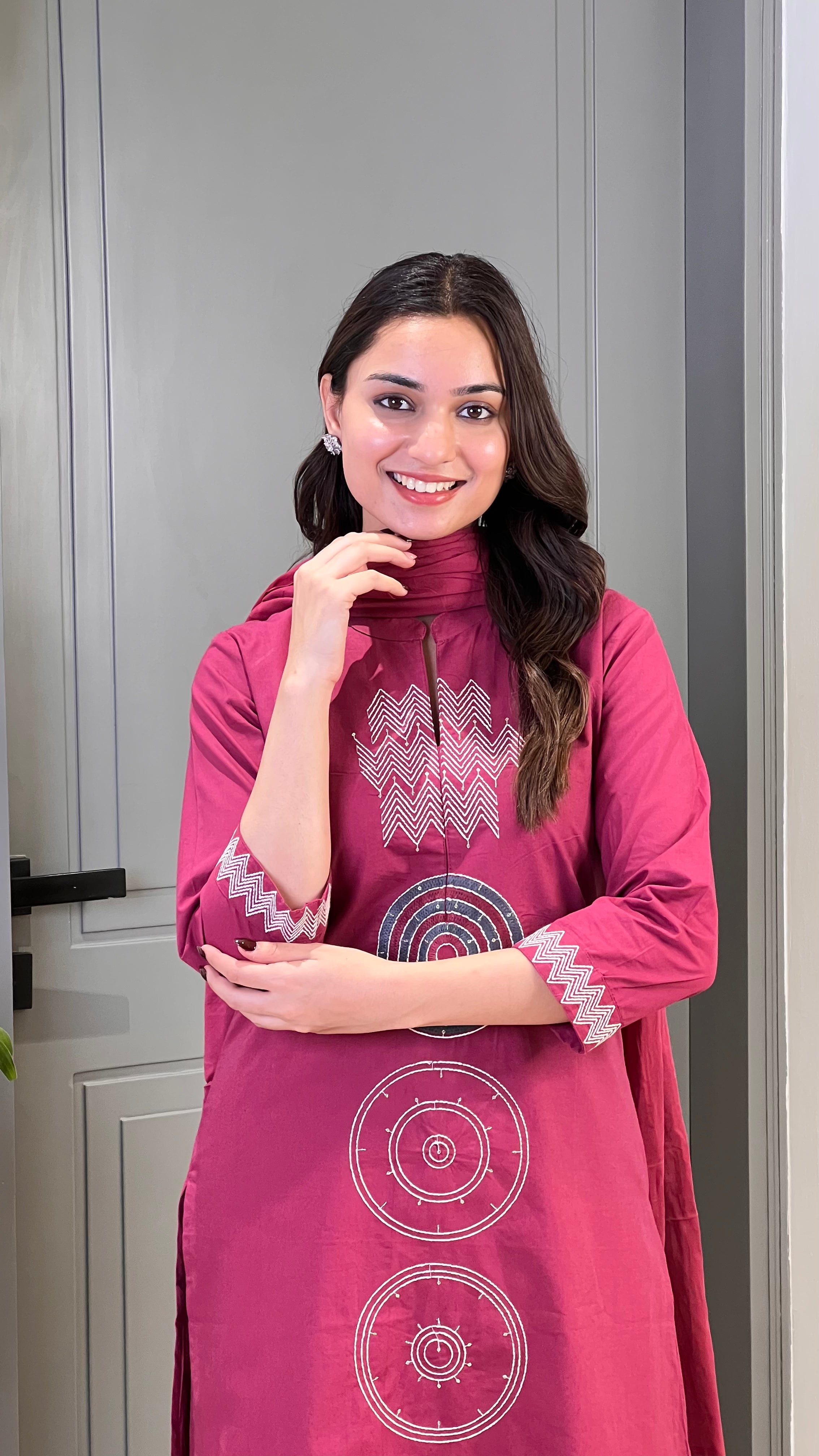 Pink Ikkat Pure Cotton Suit Set