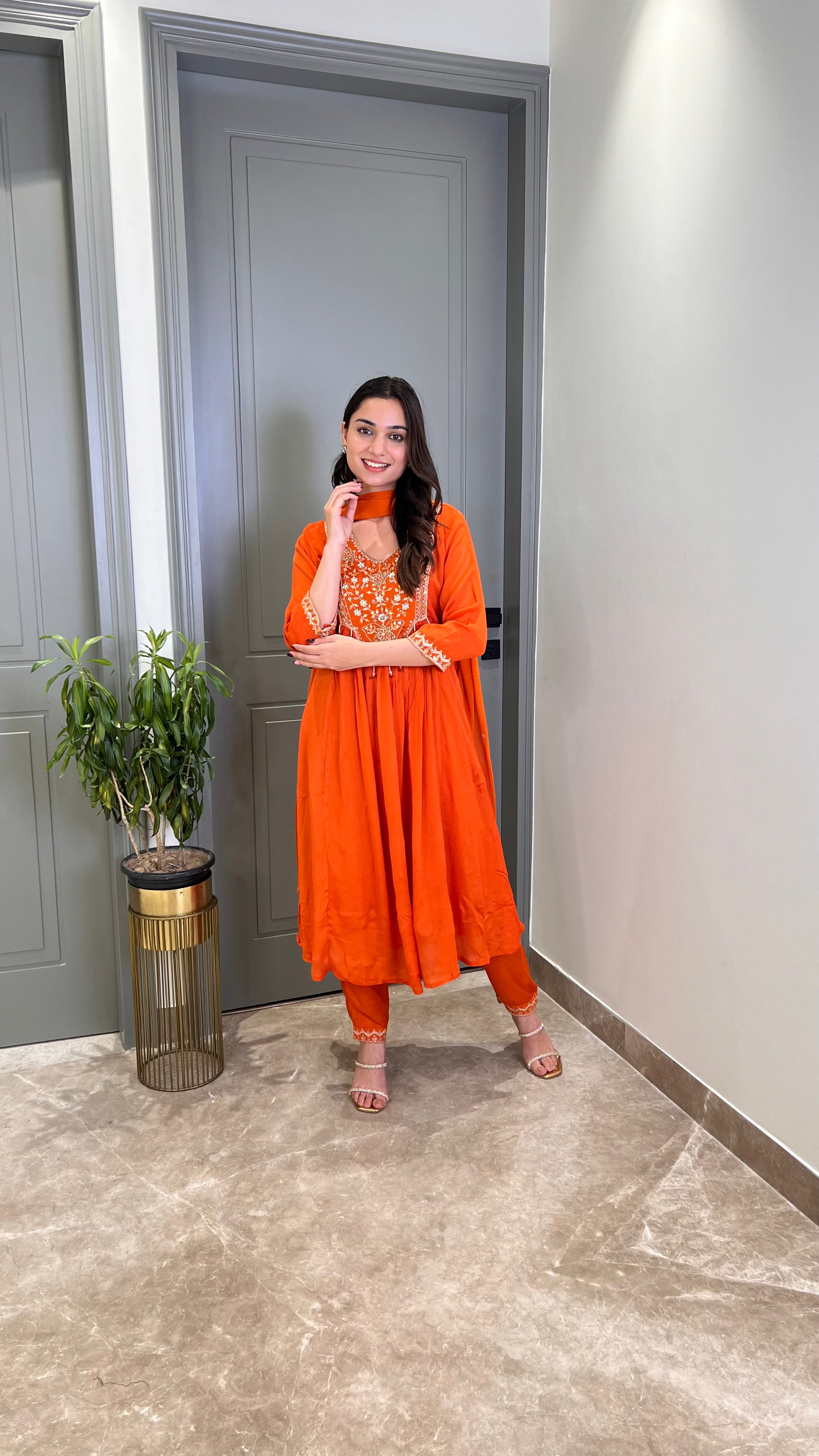 Rust Handwork Festive Anarkali