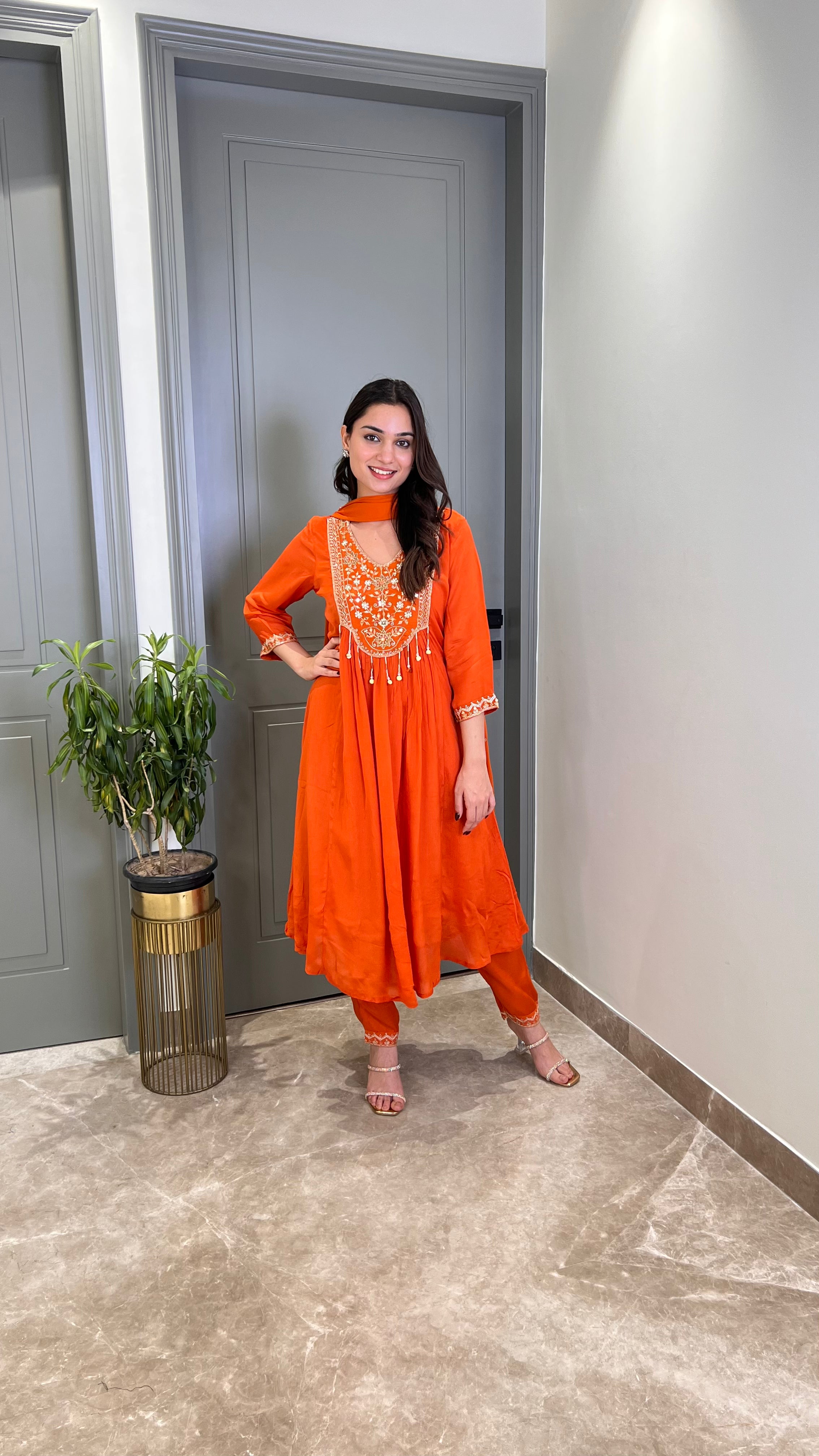 Rust Handwork Festive Anarkali