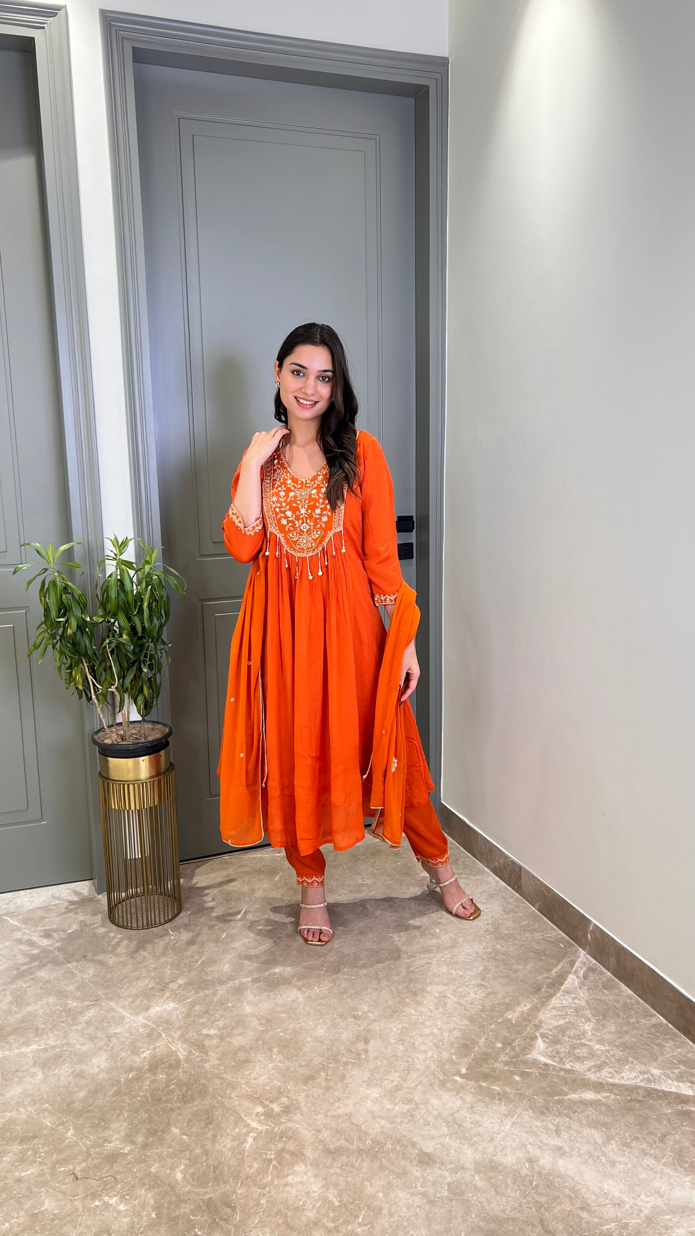 Rust Handwork Festive Anarkali