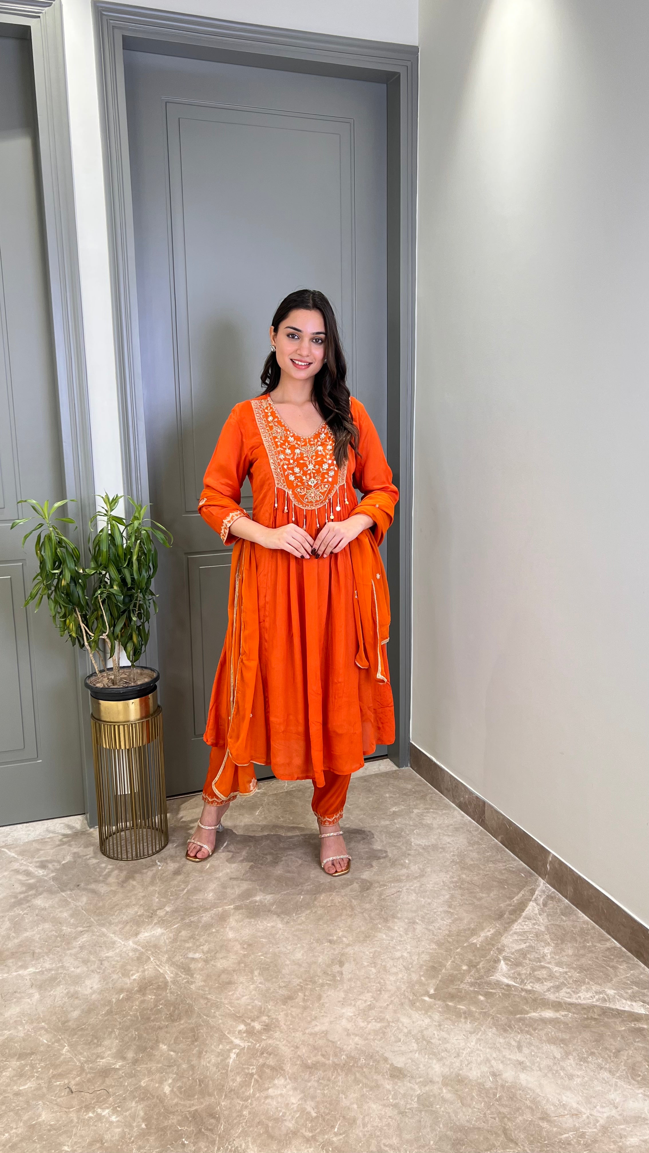 Rust Handwork Festive Anarkali