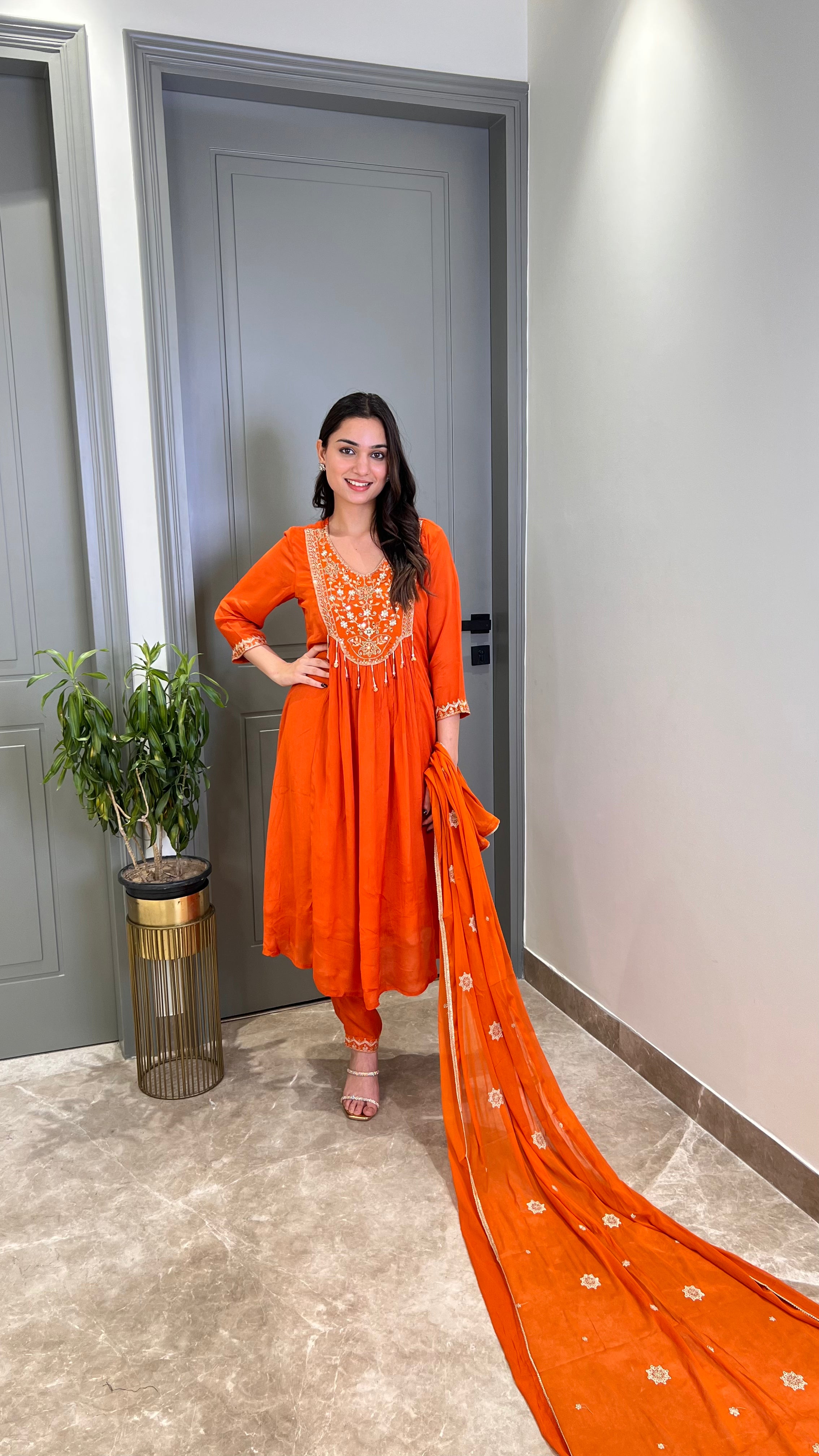 Rust Handwork Festive Anarkali