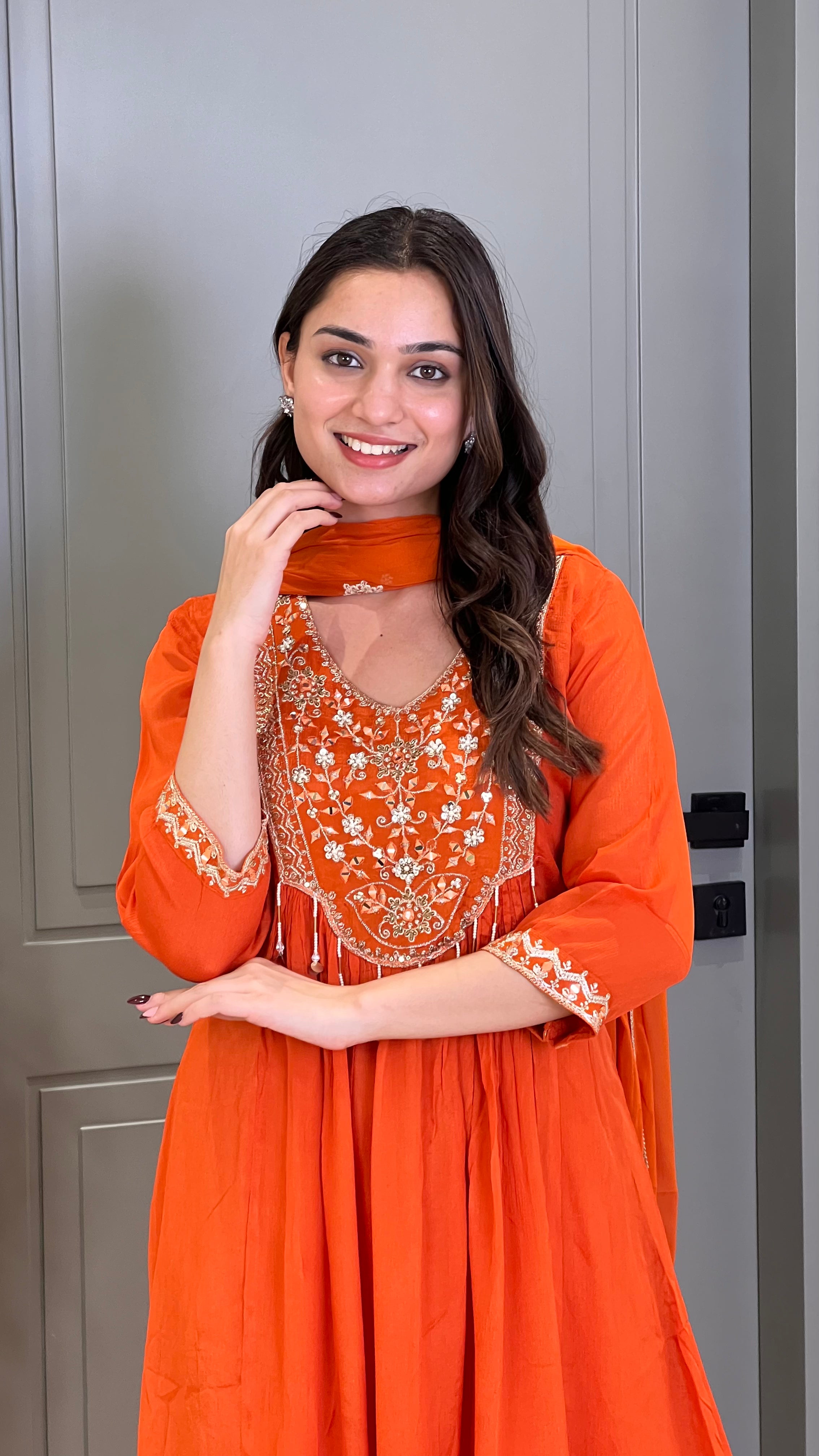 Rust Handwork Festive Anarkali