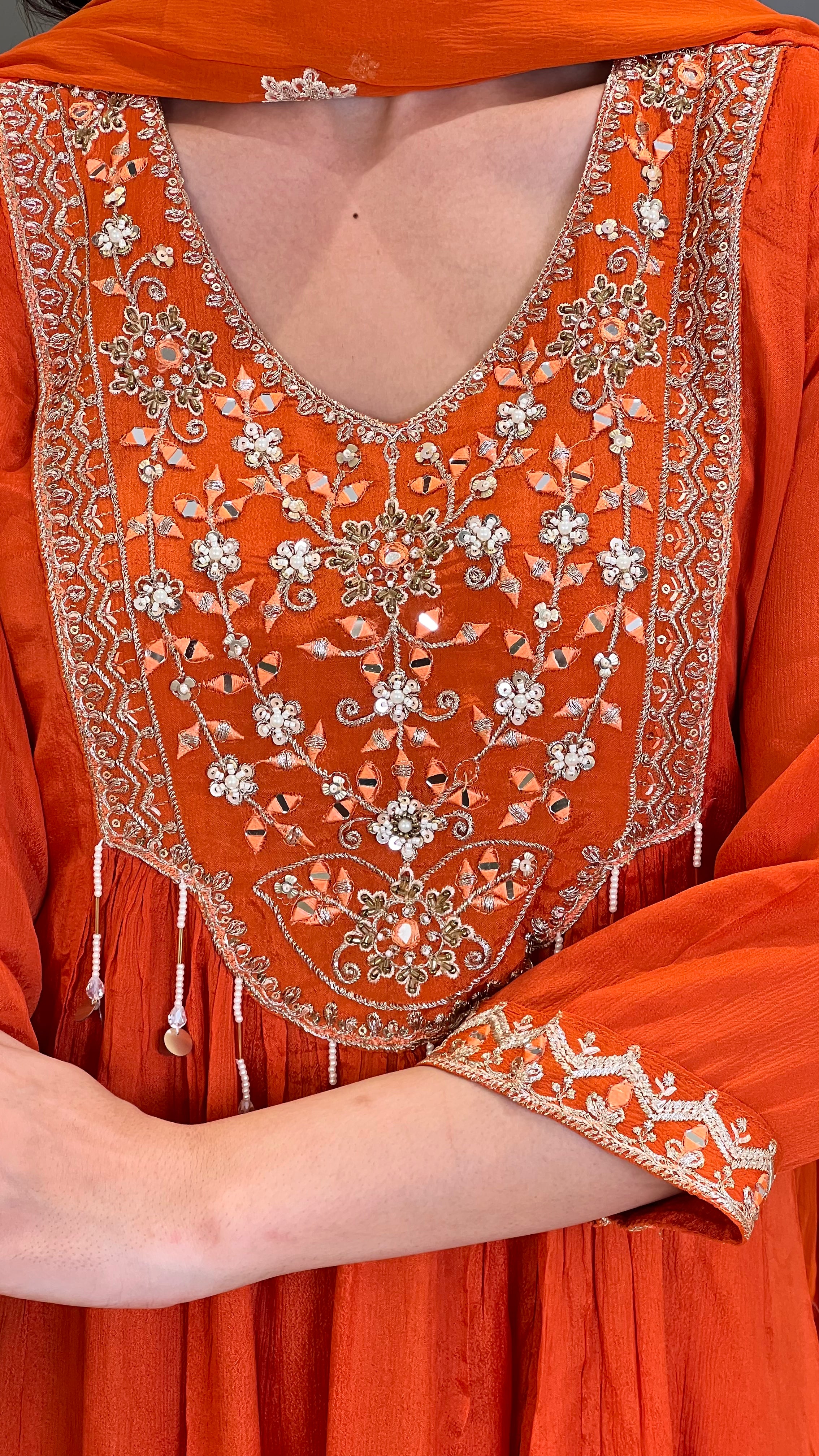 Rust Handwork Festive Anarkali