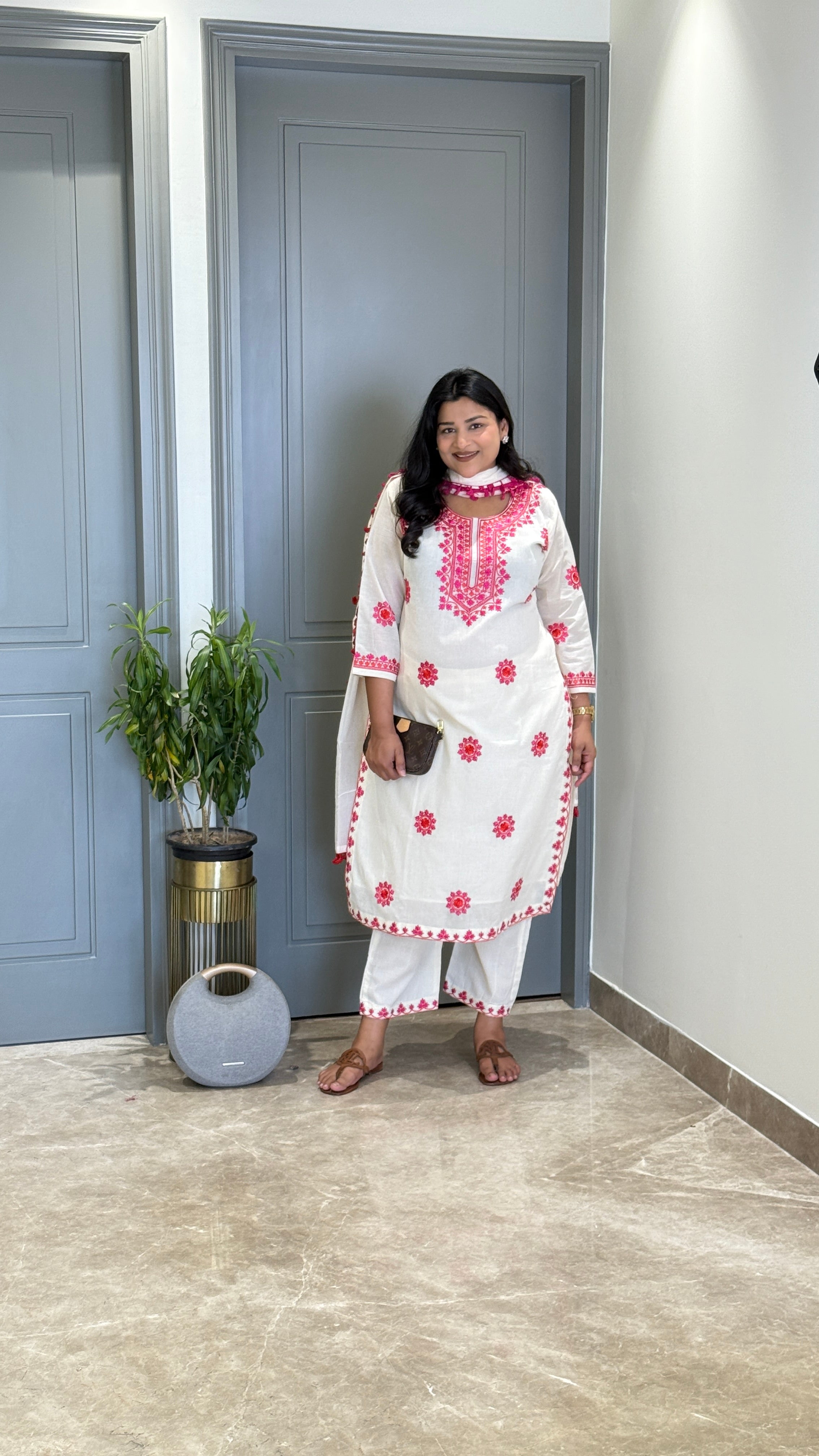 Pink & Orange Threadwork Suit Set