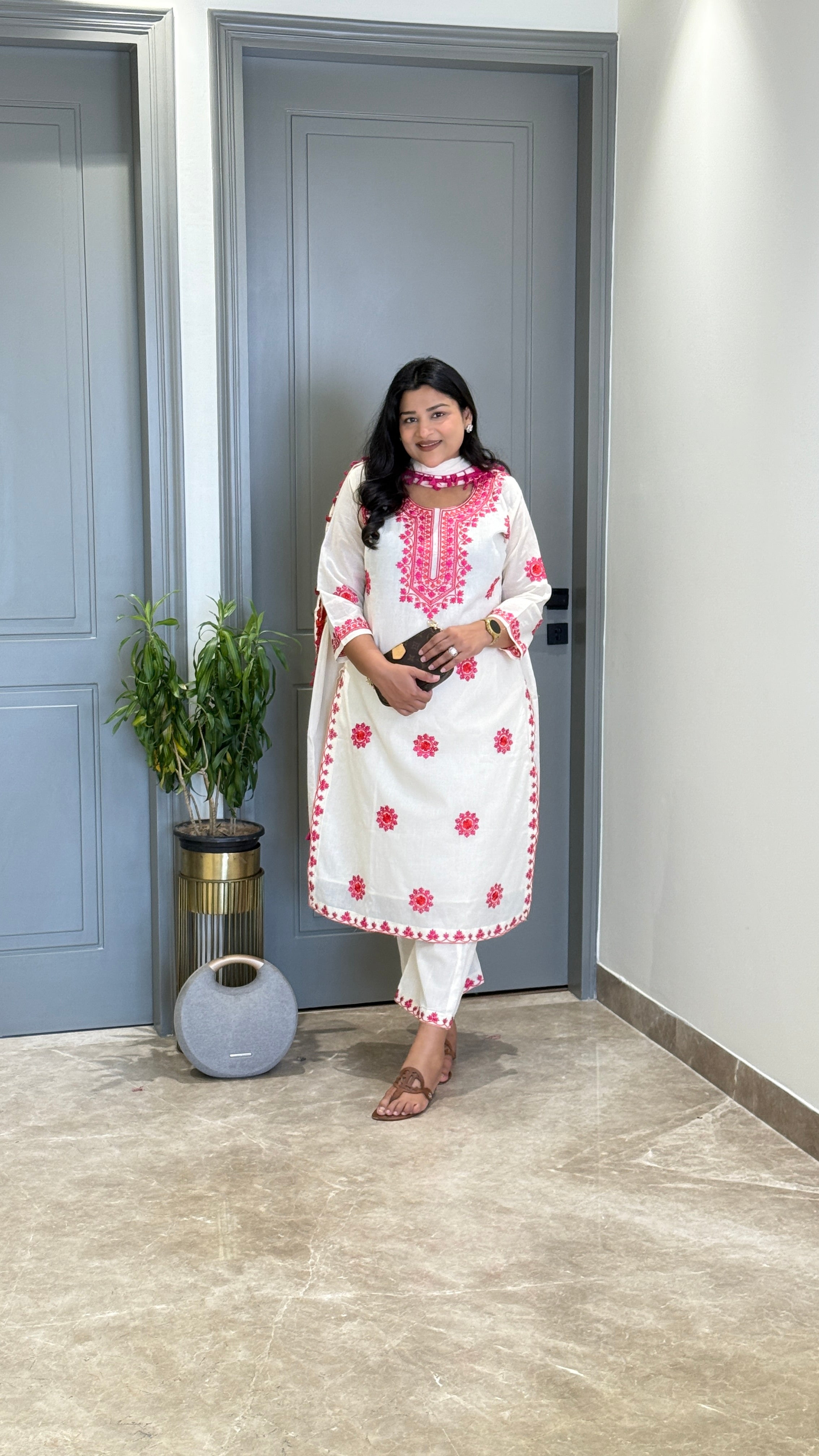 Pink & Orange Threadwork Suit Set