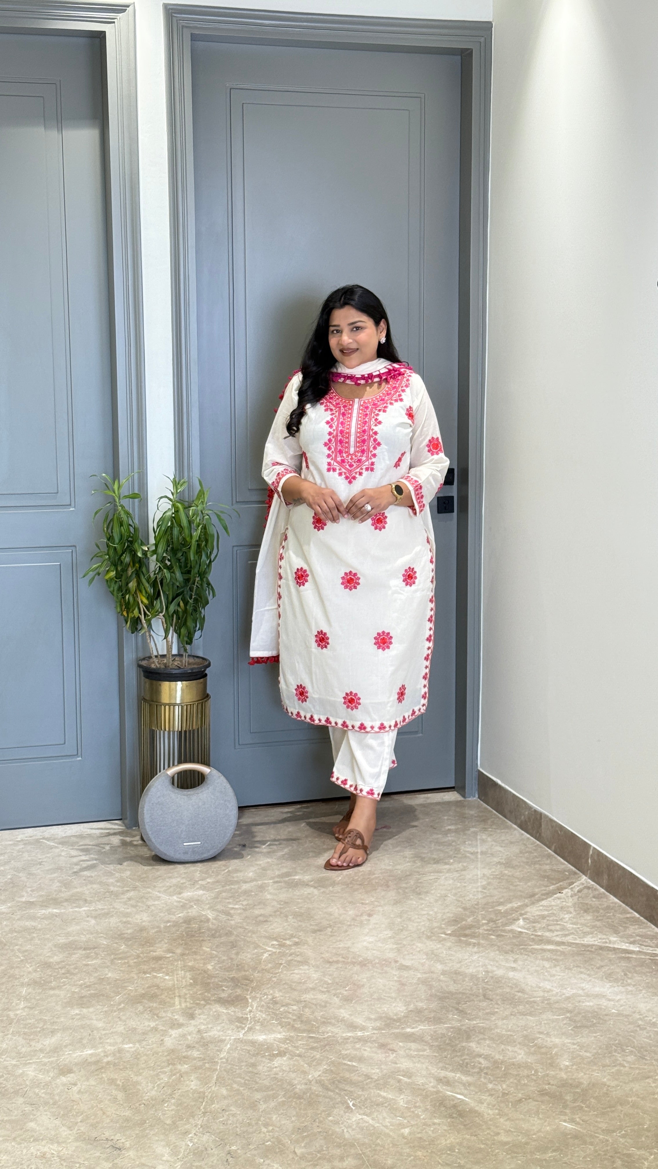 Pink & Orange Threadwork Suit Set