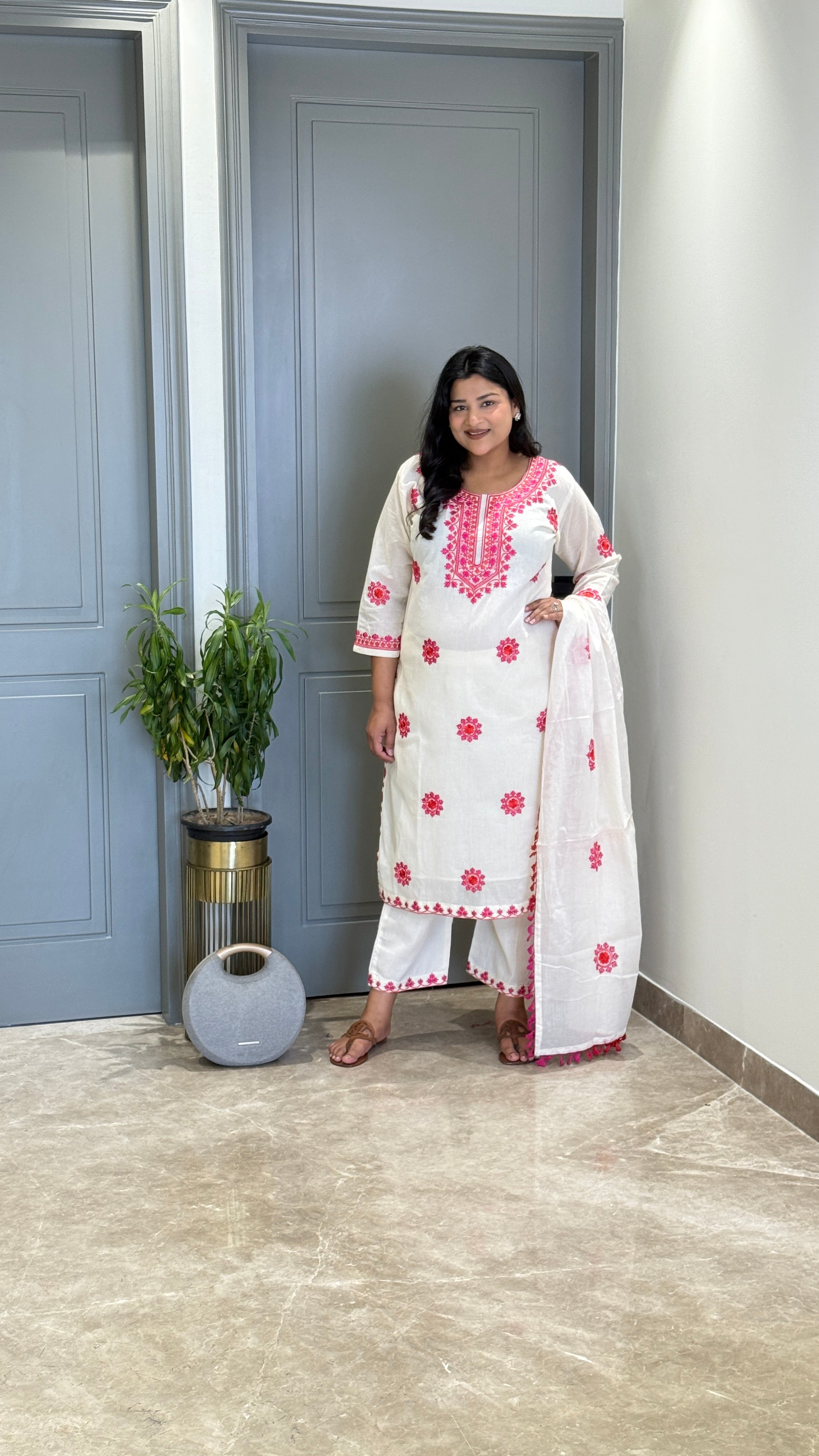 Pink & Orange Threadwork Suit Set