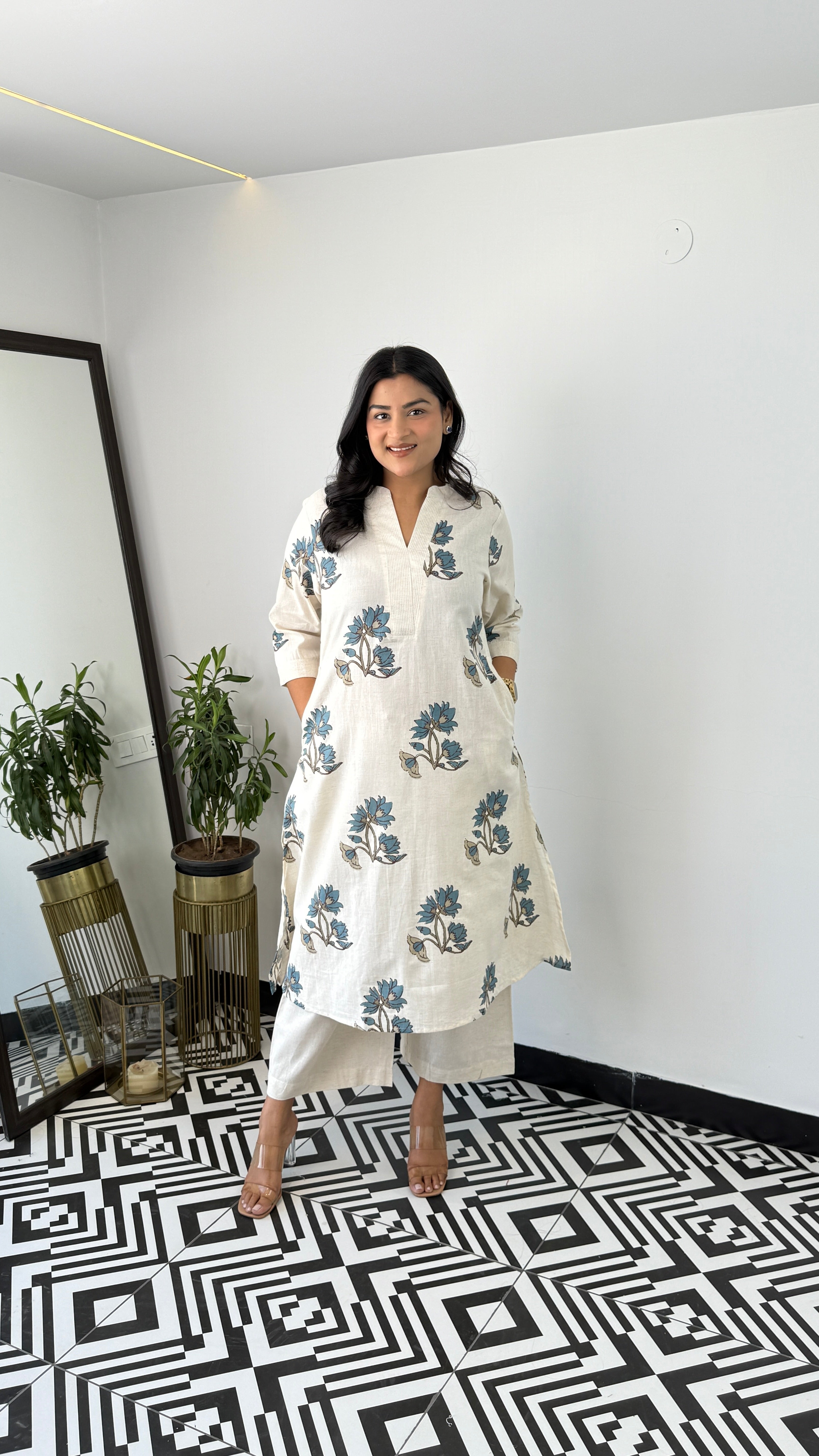 Blue Floral Boota Kurta Pants