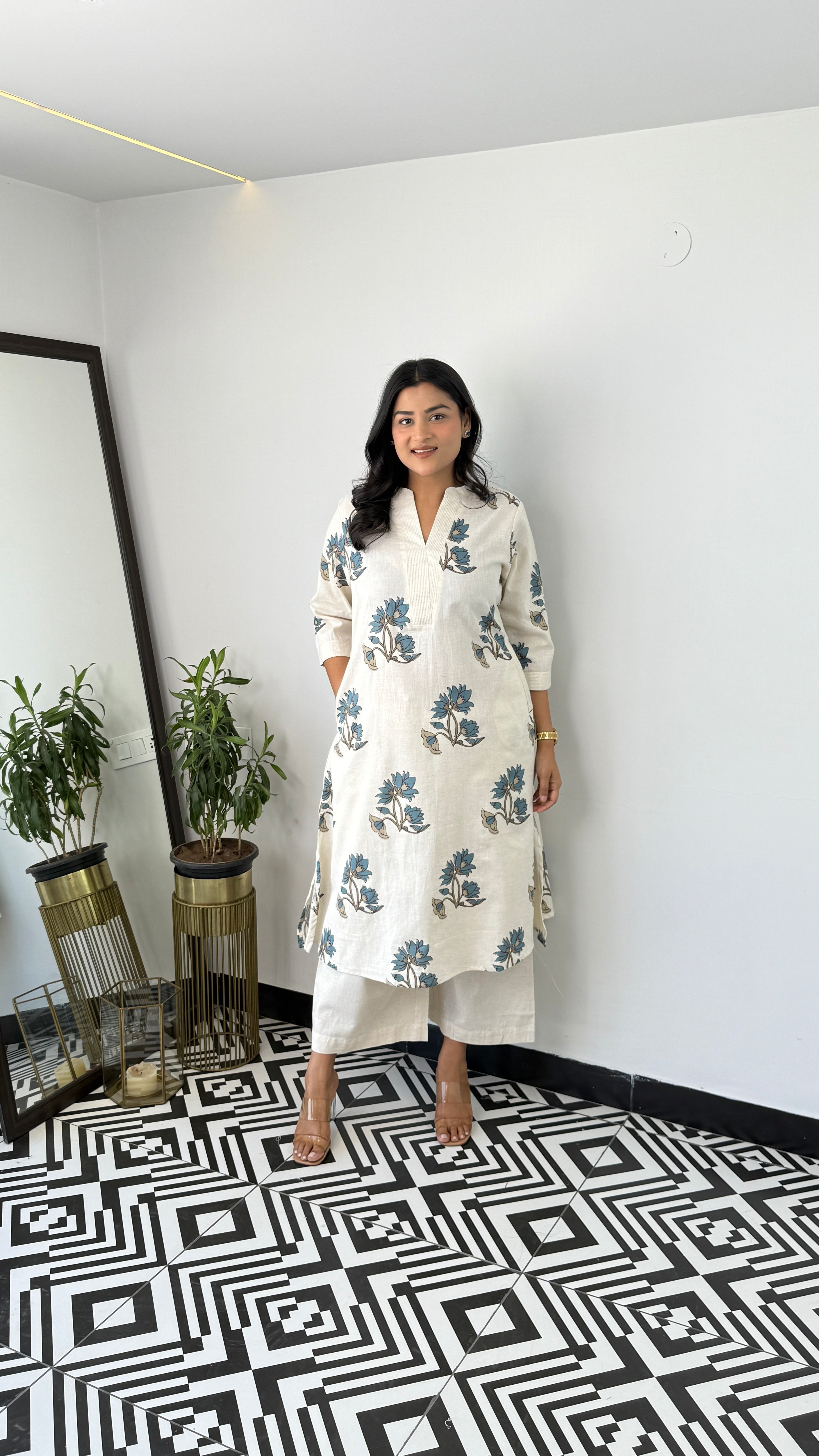 Blue Floral Boota Kurta Pants