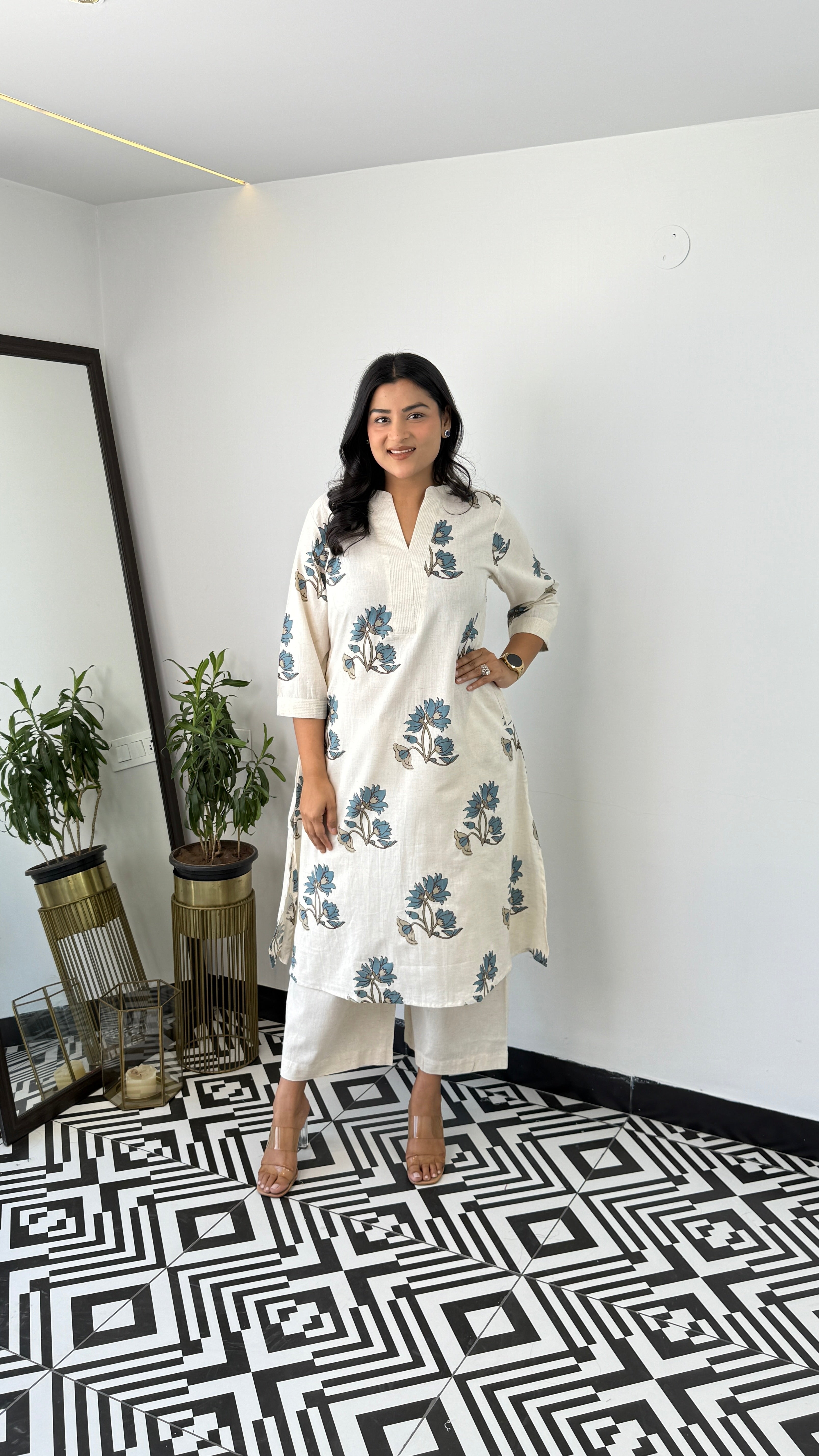 Blue Floral Boota Kurta Pants