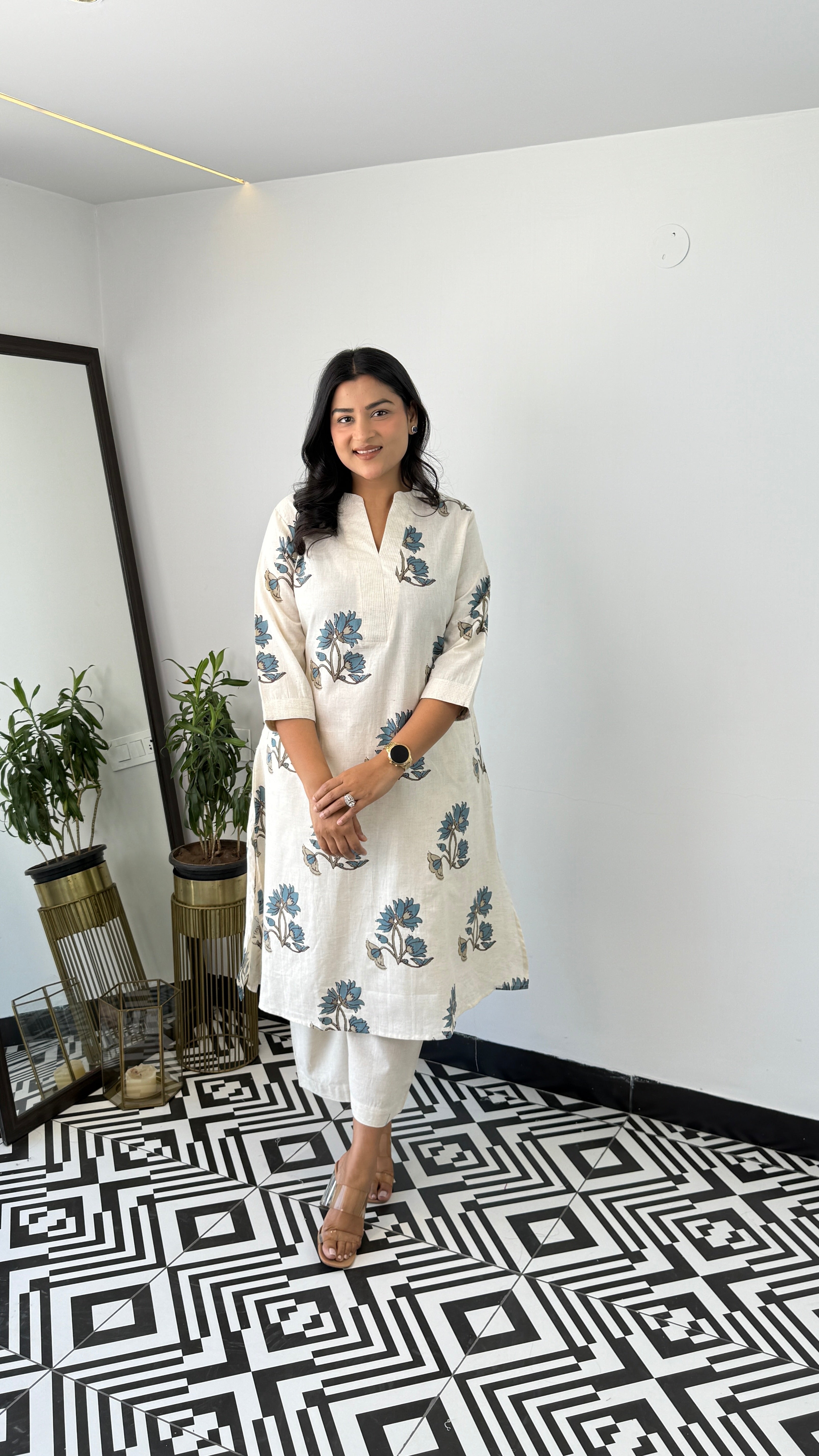 Blue Floral Boota Kurta Pants