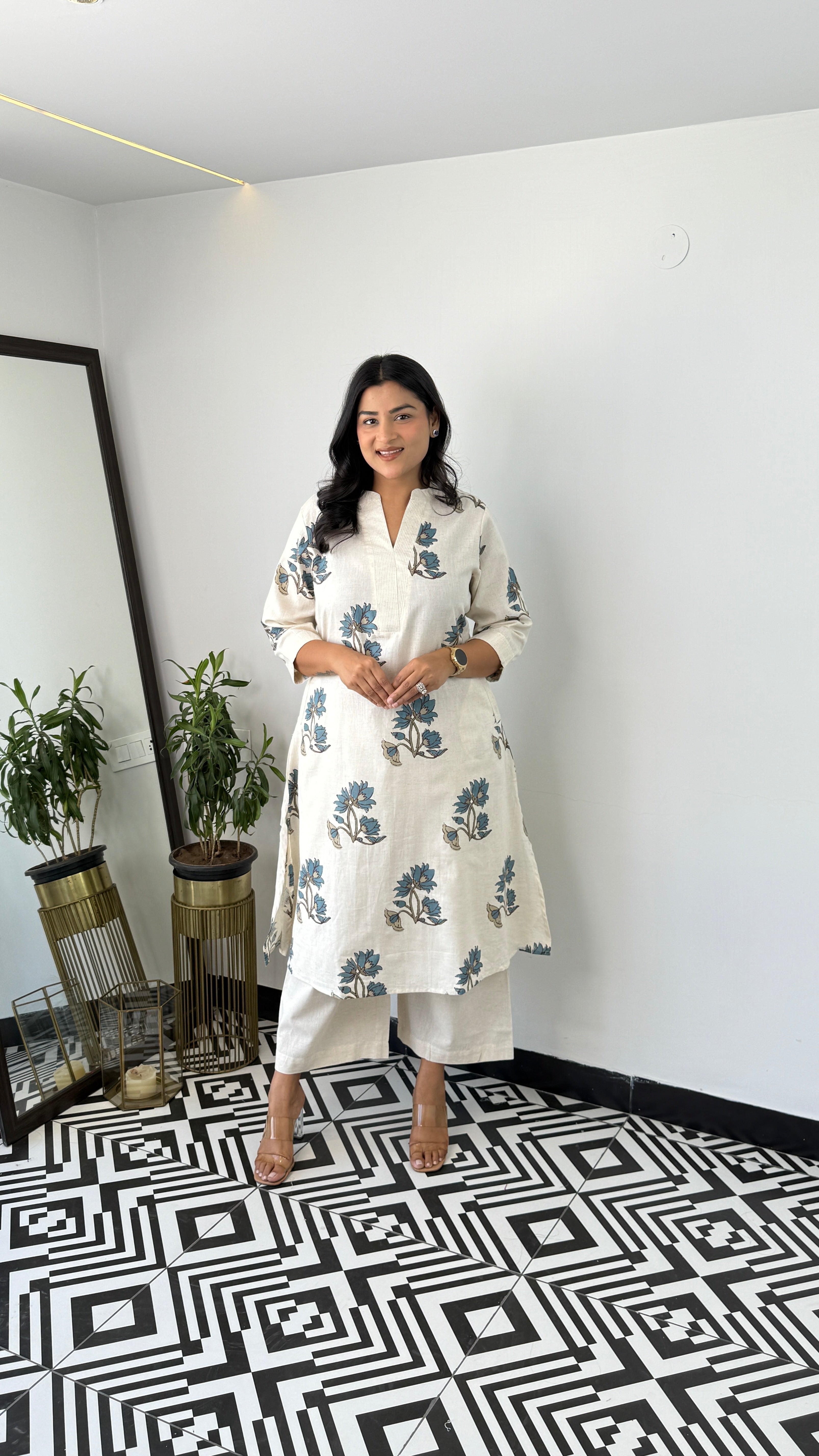 Blue Floral Boota Kurta Pants