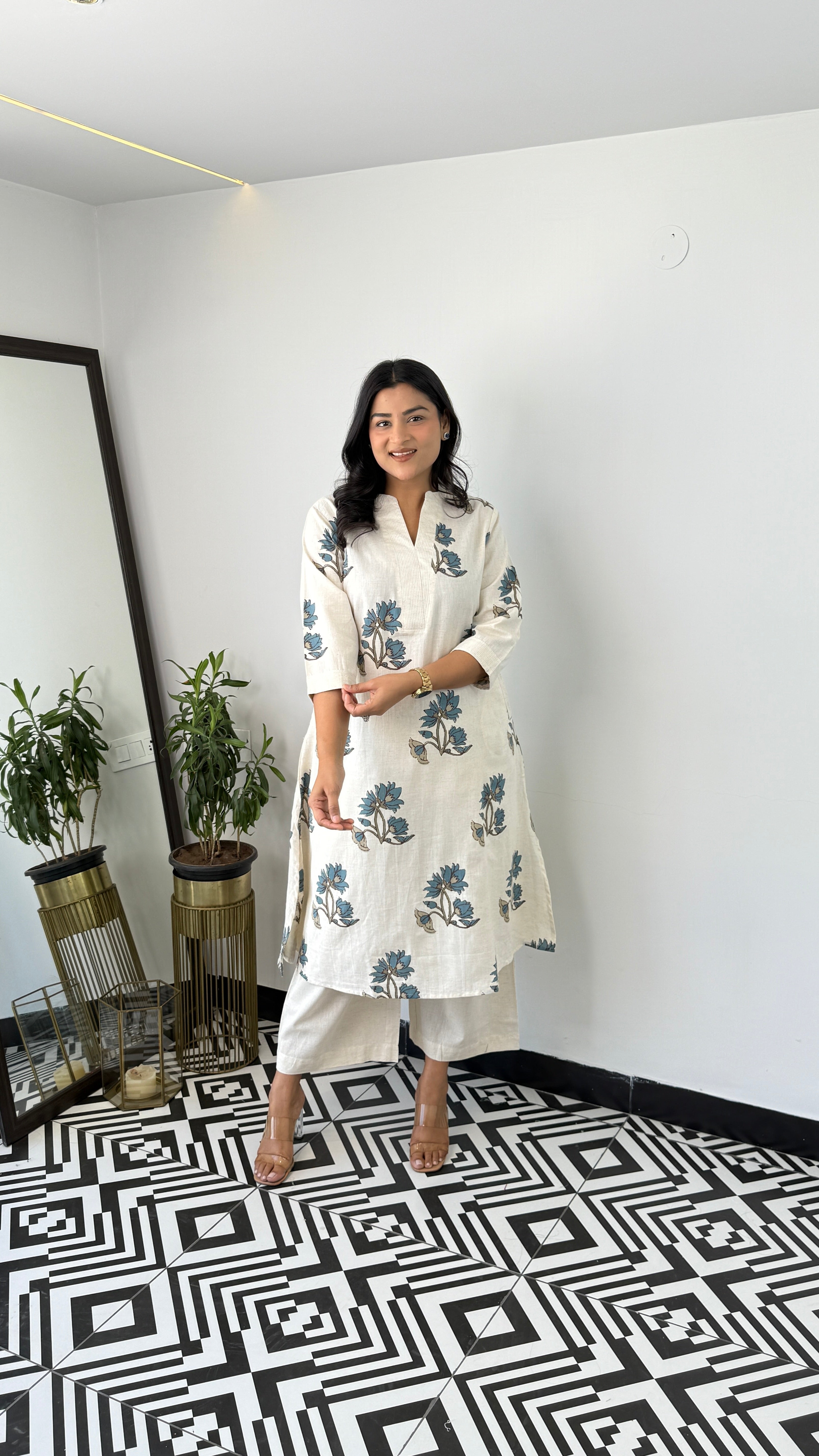 Blue Floral Boota Kurta Pants