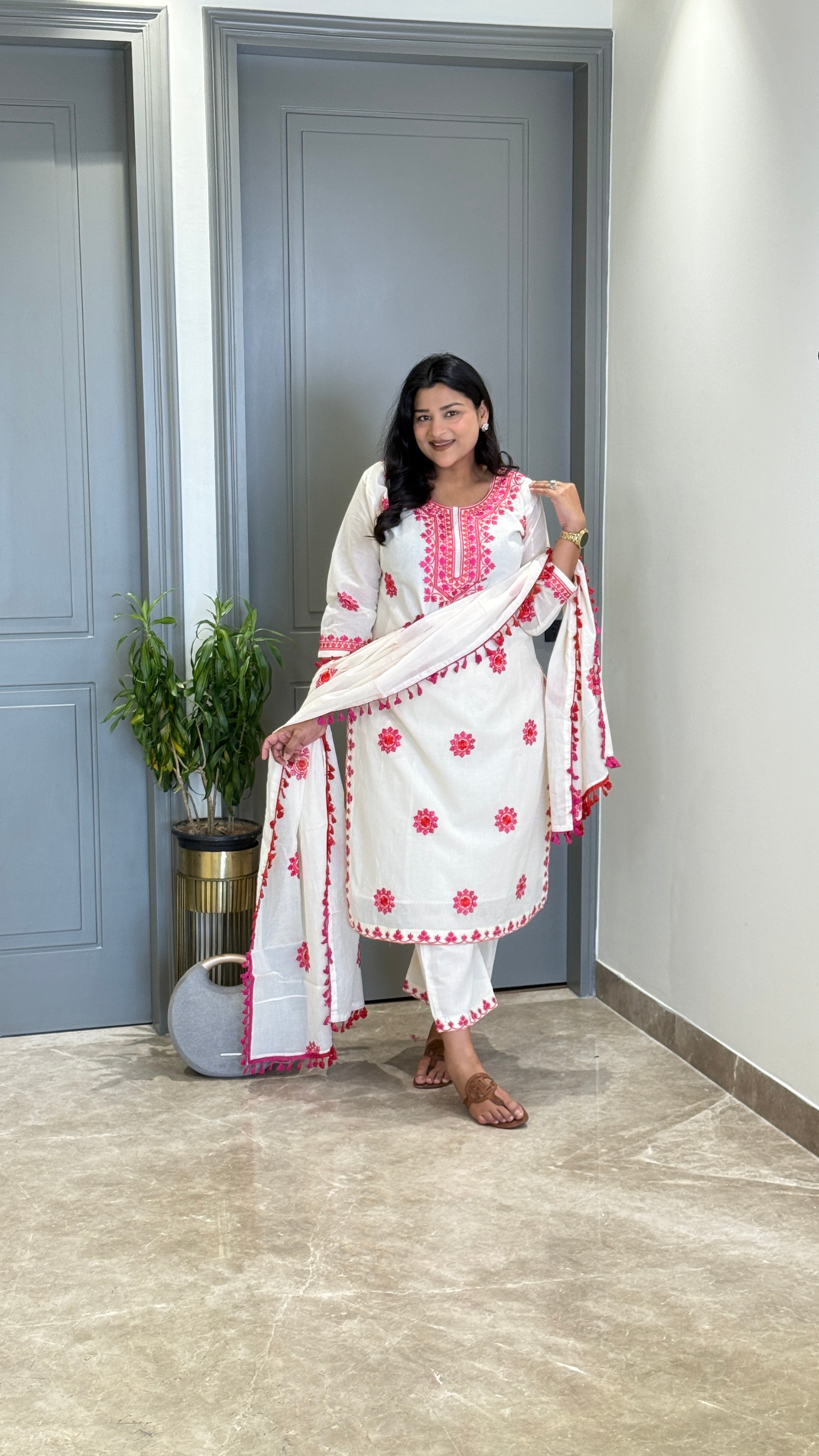 Pink & Orange Threadwork Suit Set