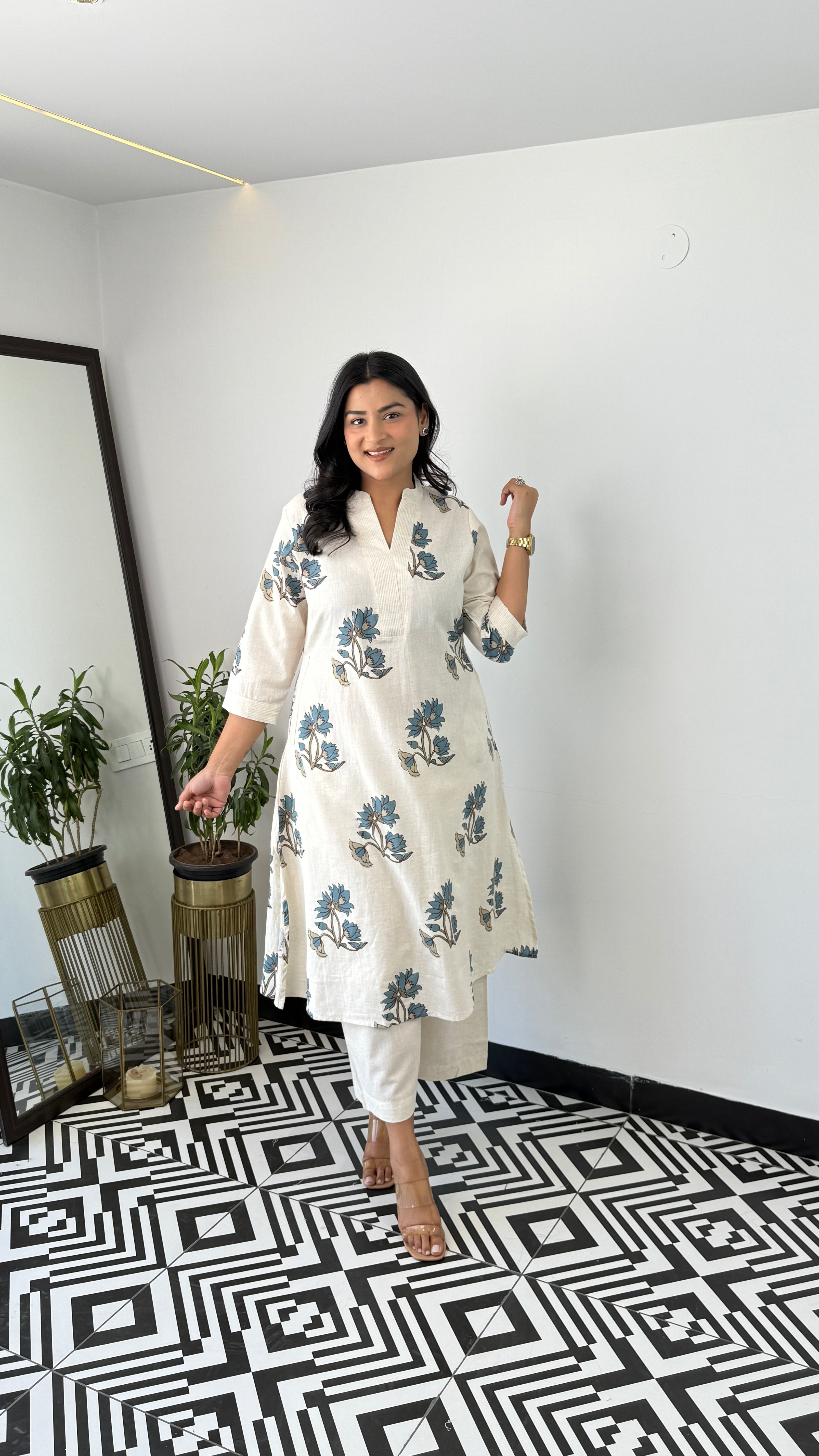 Blue Floral Boota Kurta Pants