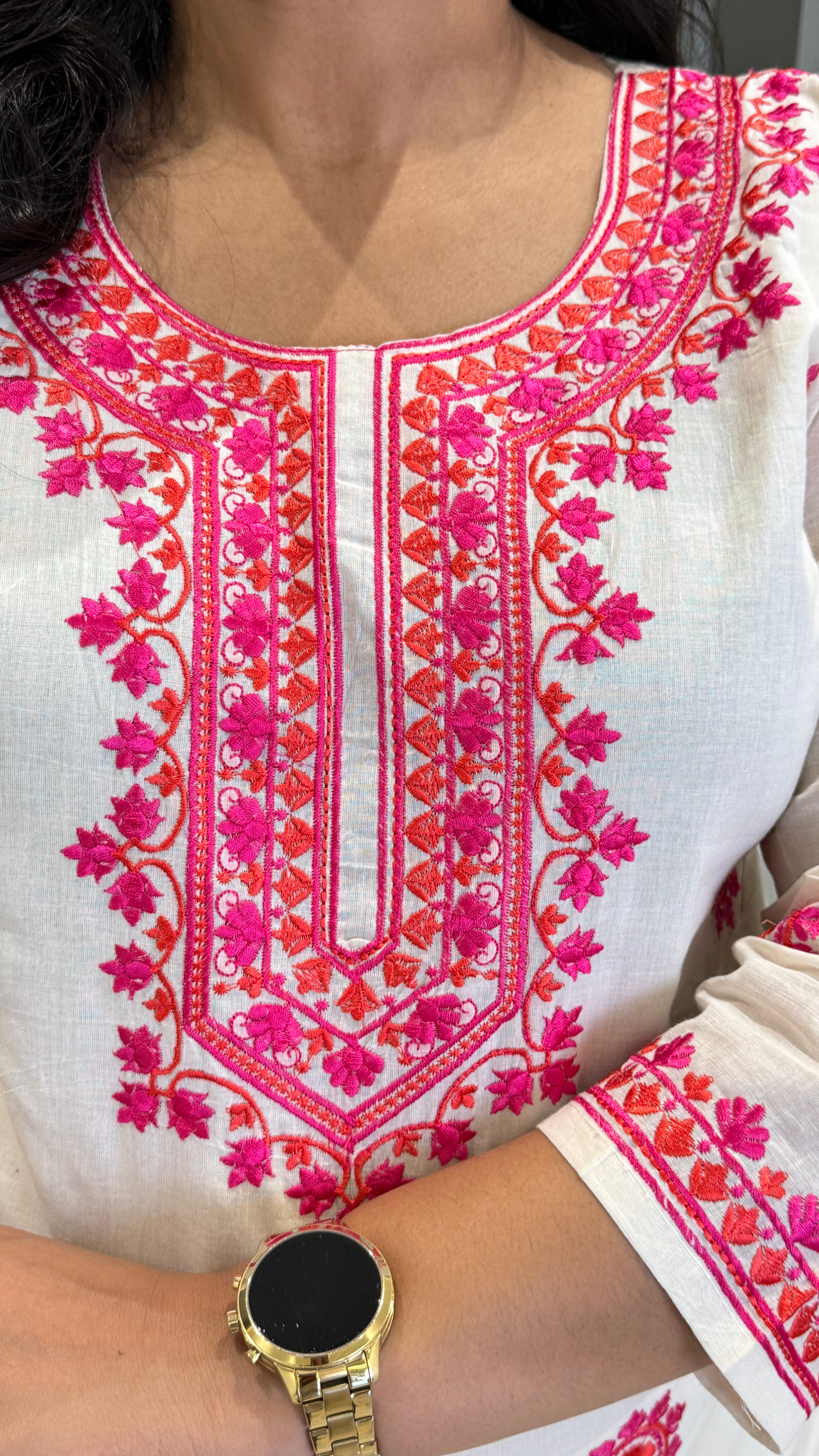 Pink & Orange Threadwork Suit Set