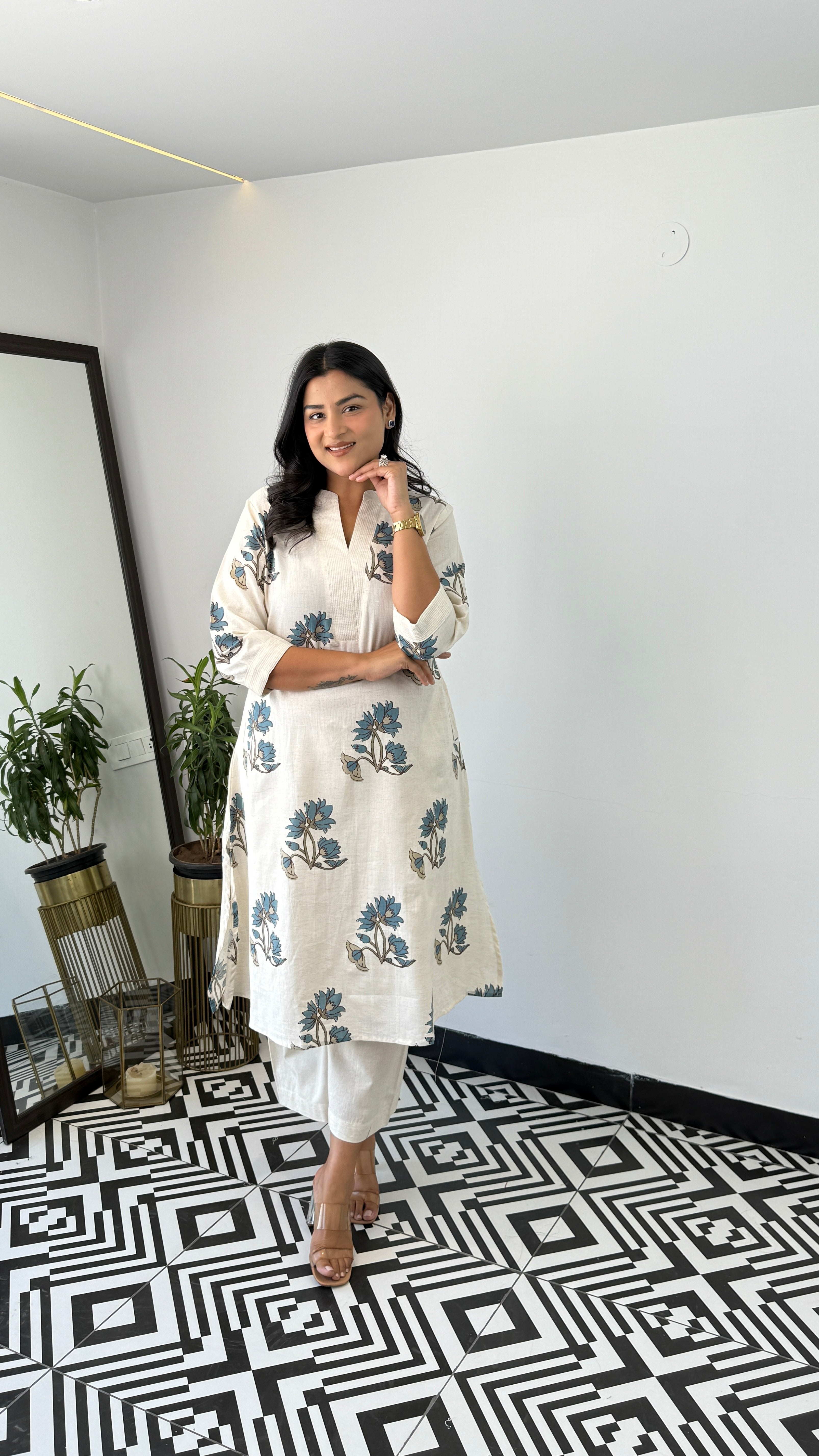 Blue Floral Boota Kurta Pants