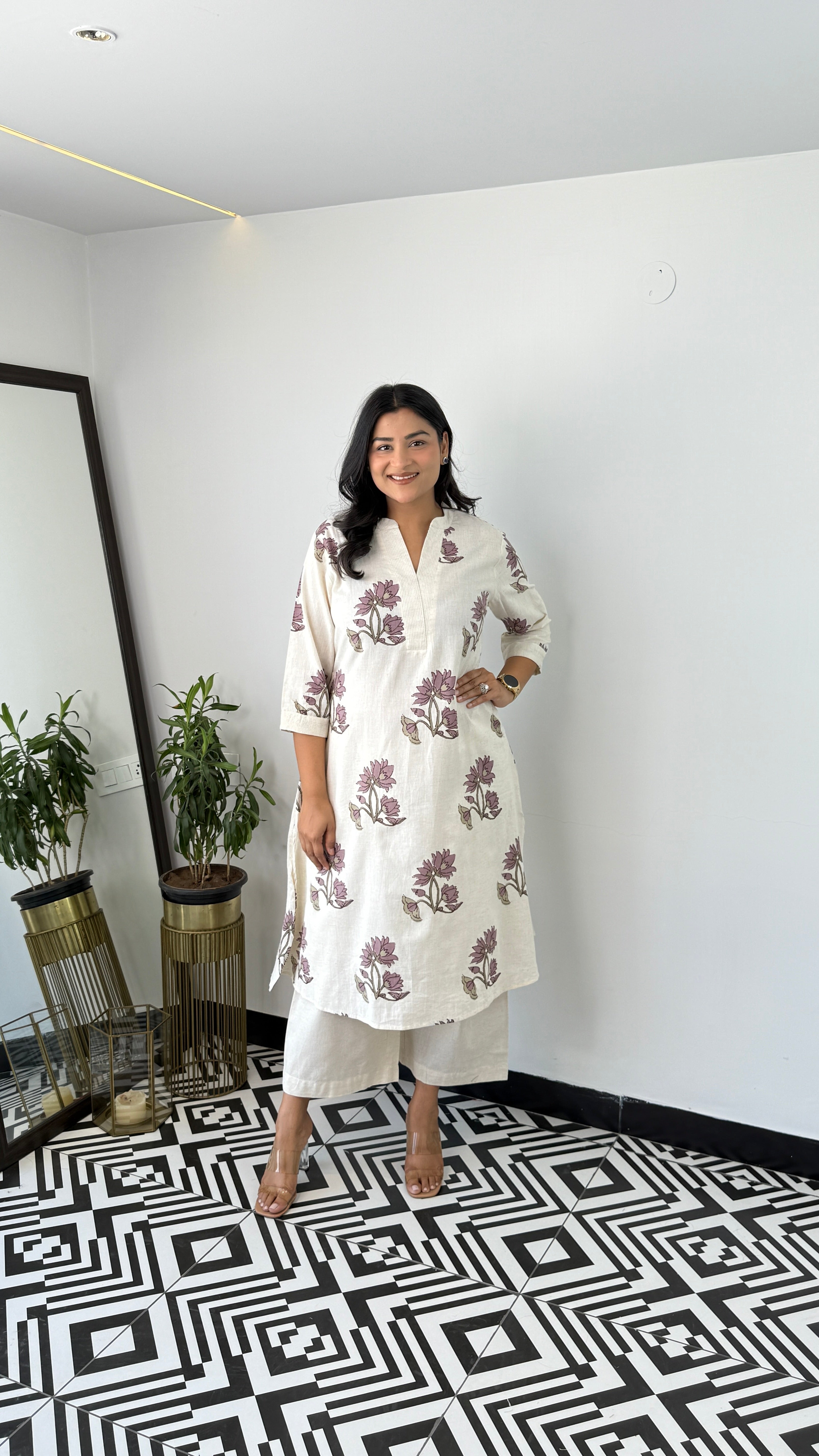 Lilac Floral Boota Kurta Pants