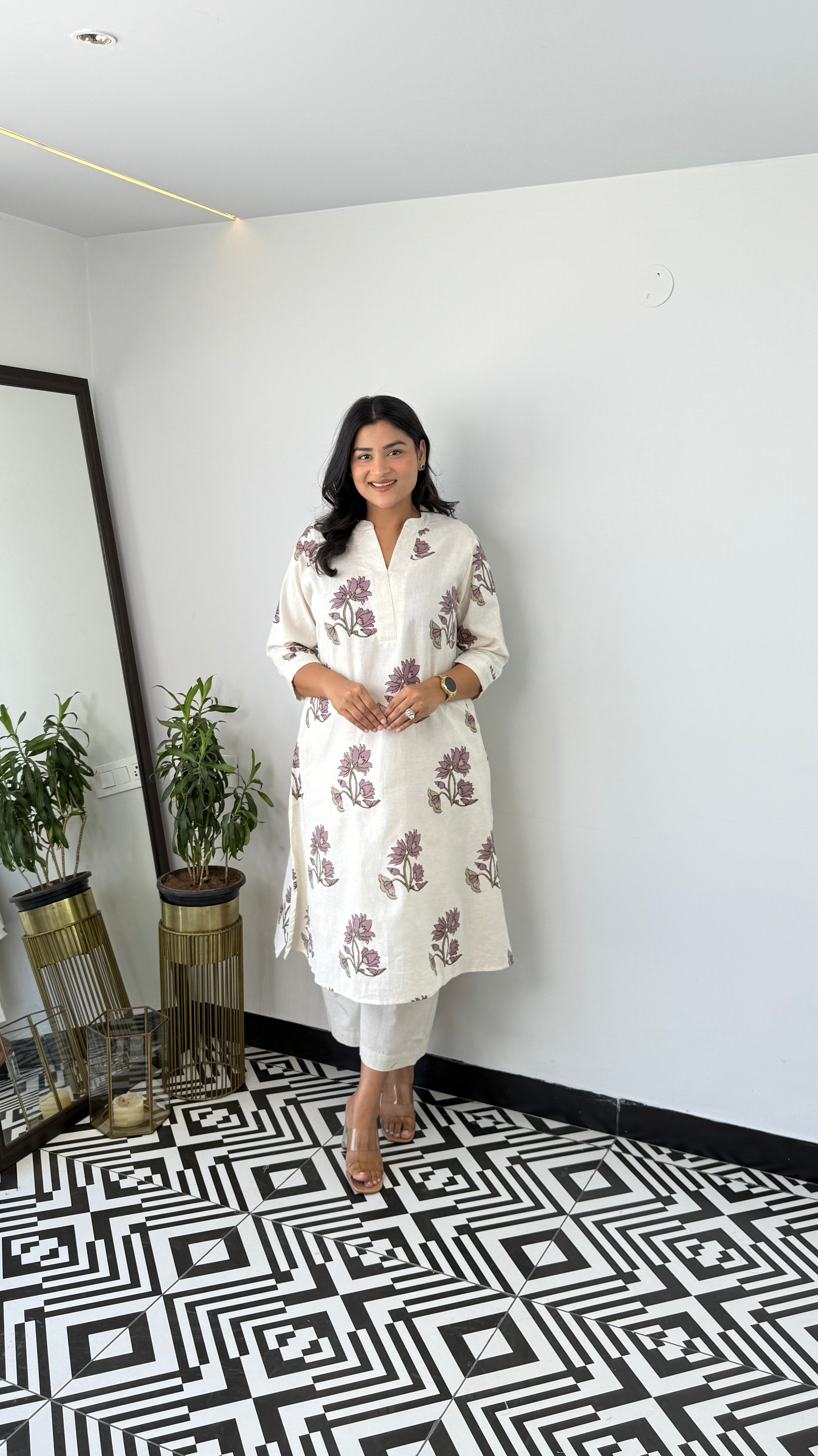 Lilac Floral Boota Kurta Pants