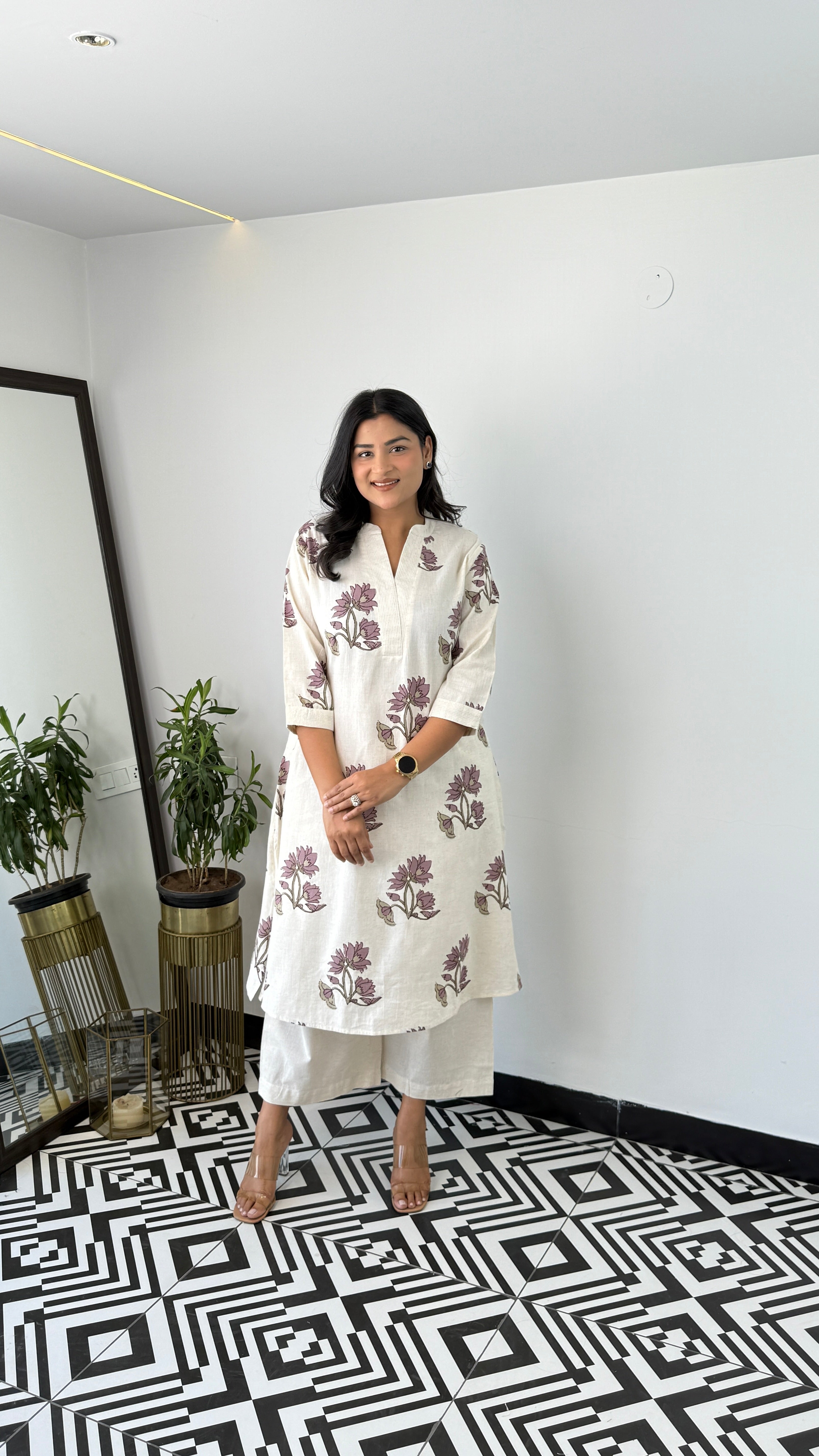 Lilac Floral Boota Kurta Pants