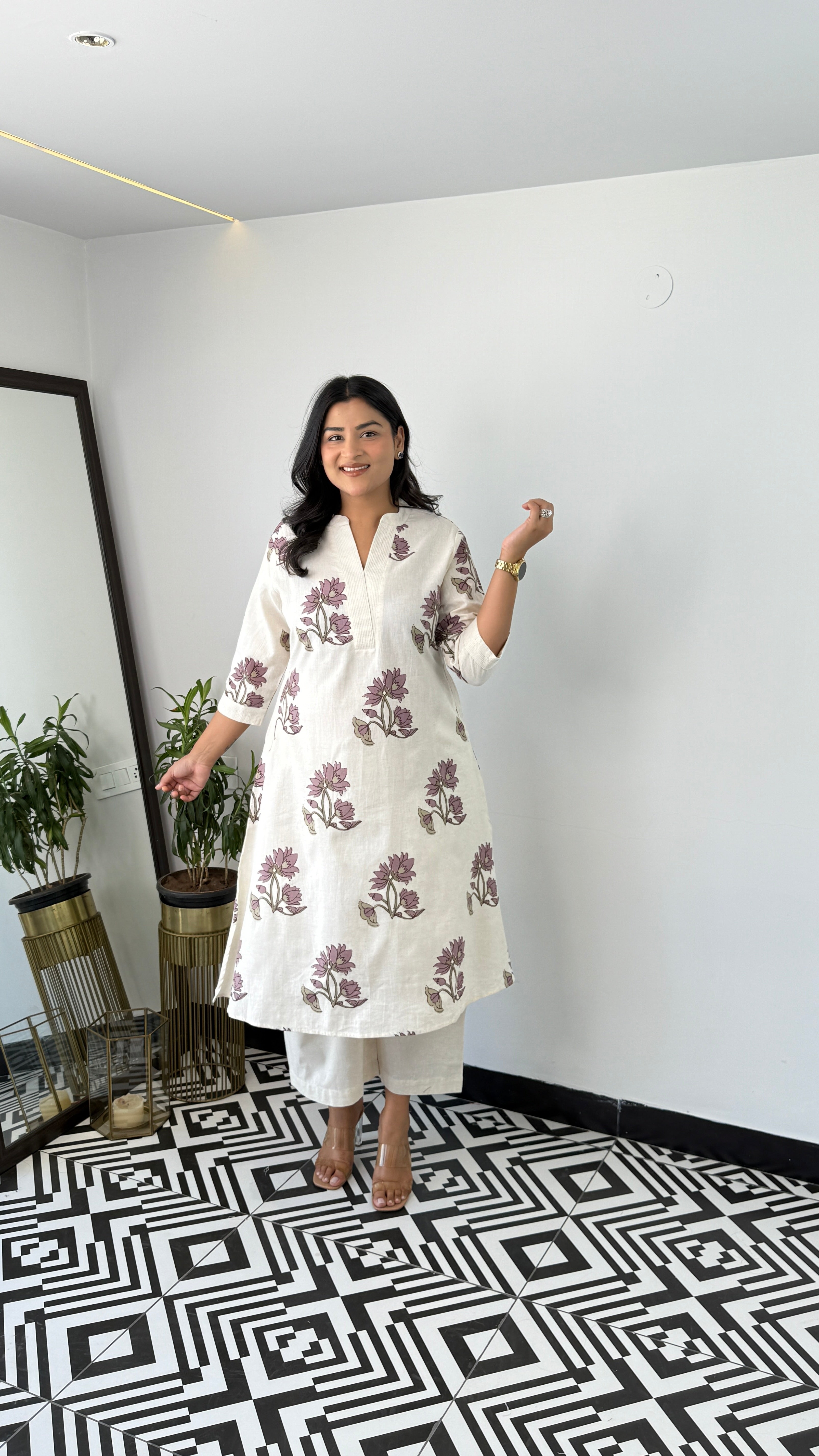 Lilac Floral Boota Kurta Pants