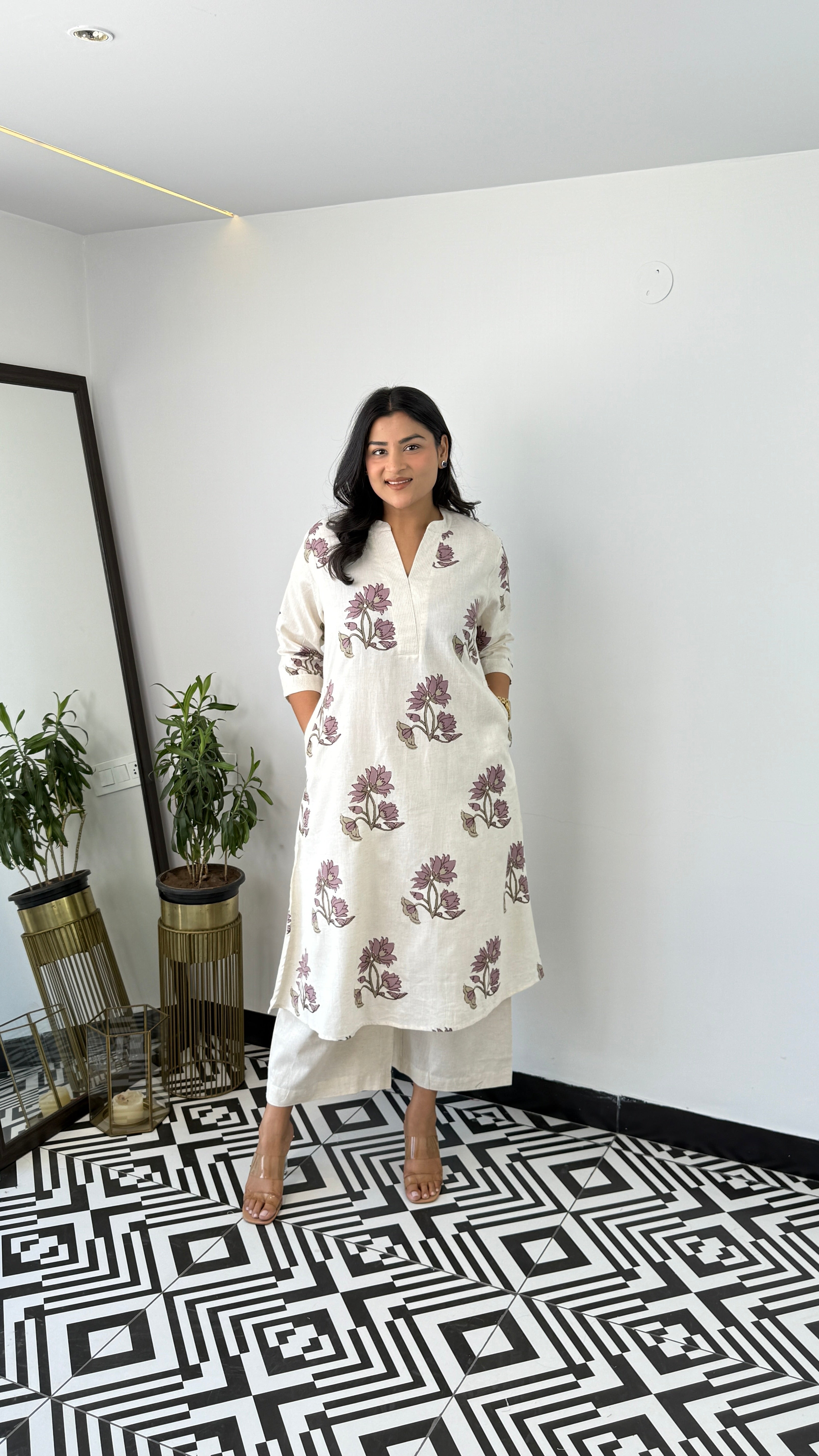 Lilac Floral Boota Kurta Pants