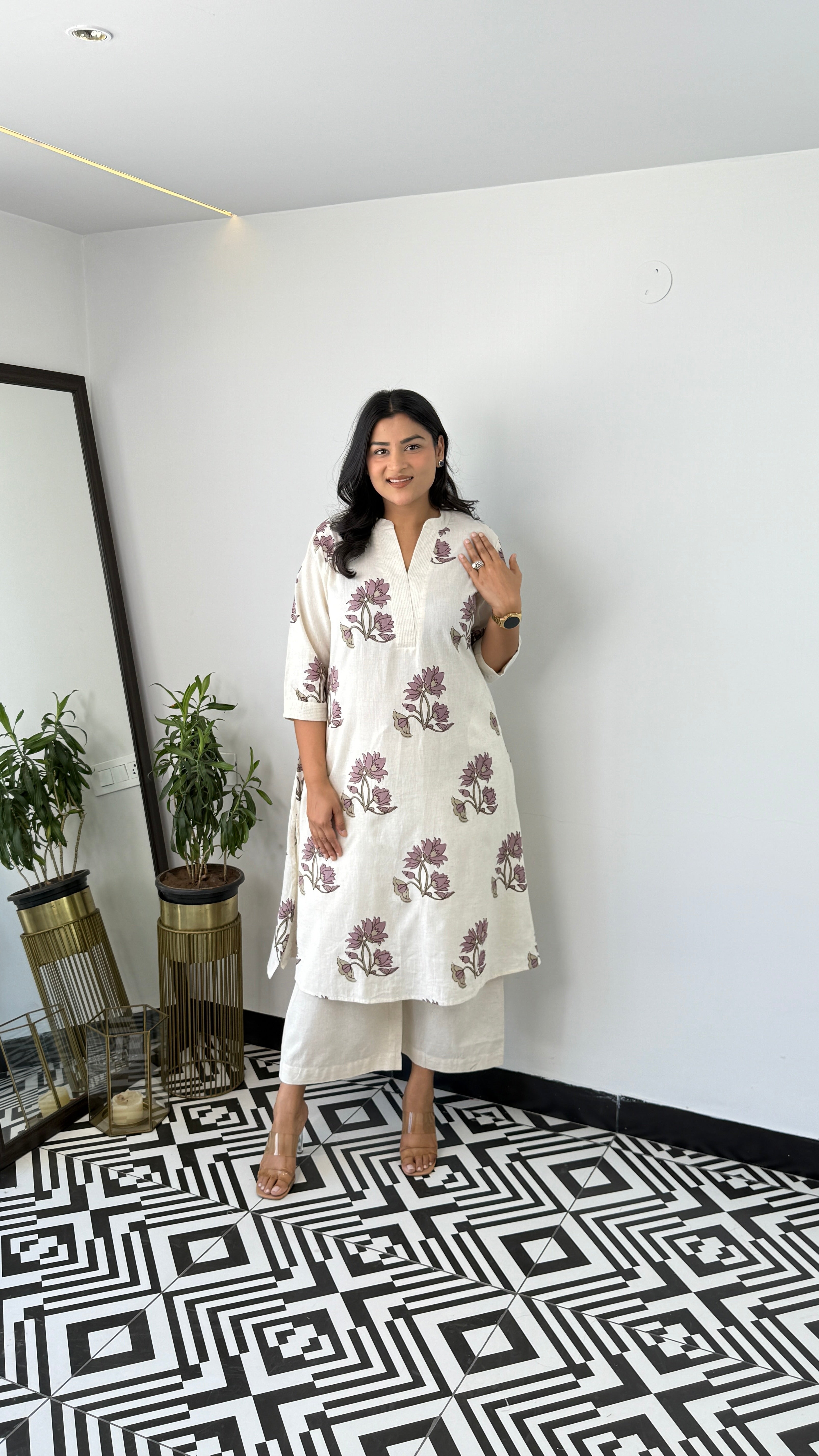 Lilac Floral Boota Kurta Pants