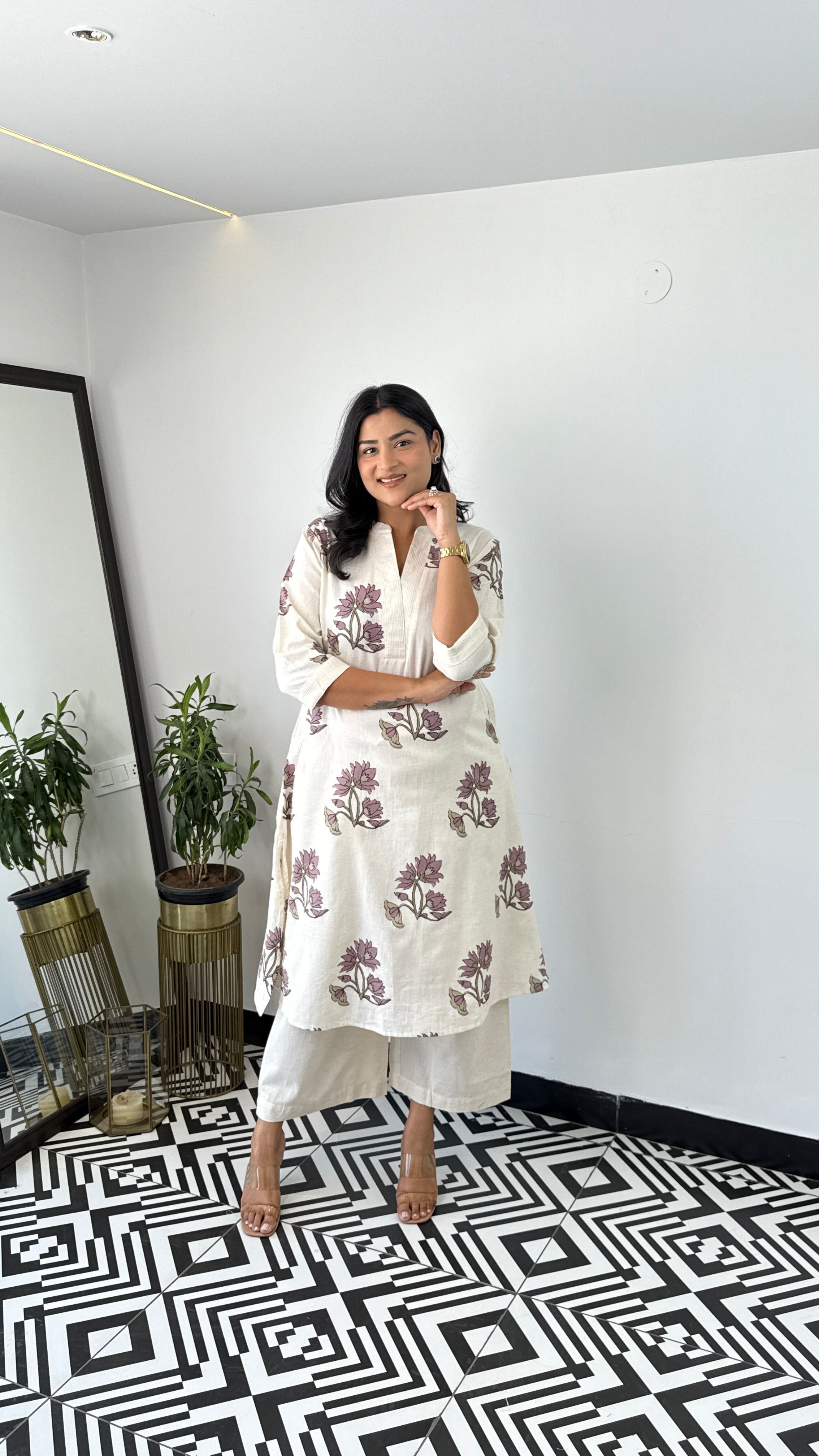 Lilac Floral Boota Kurta Pants