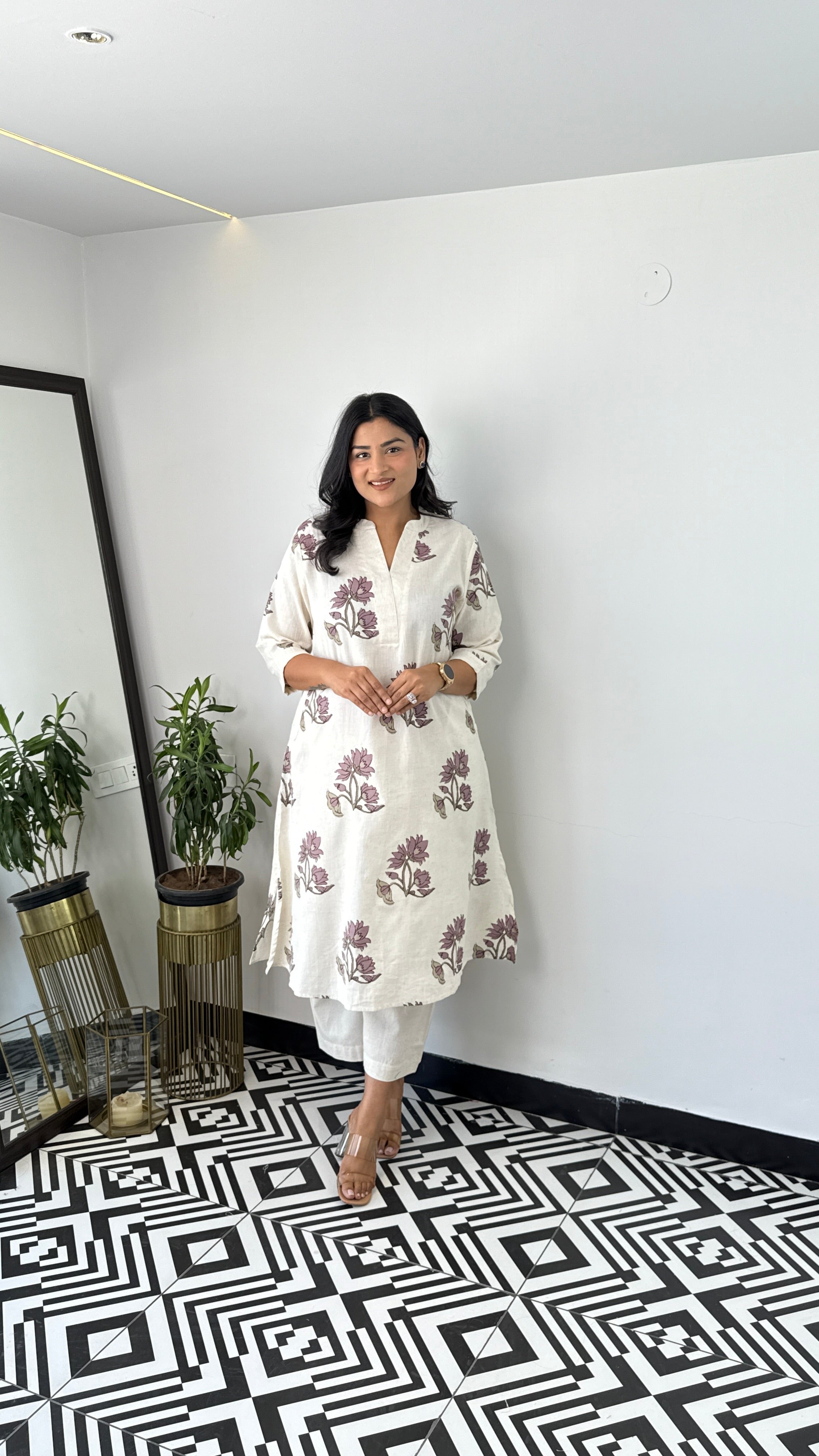 Lilac Floral Boota Kurta Pants